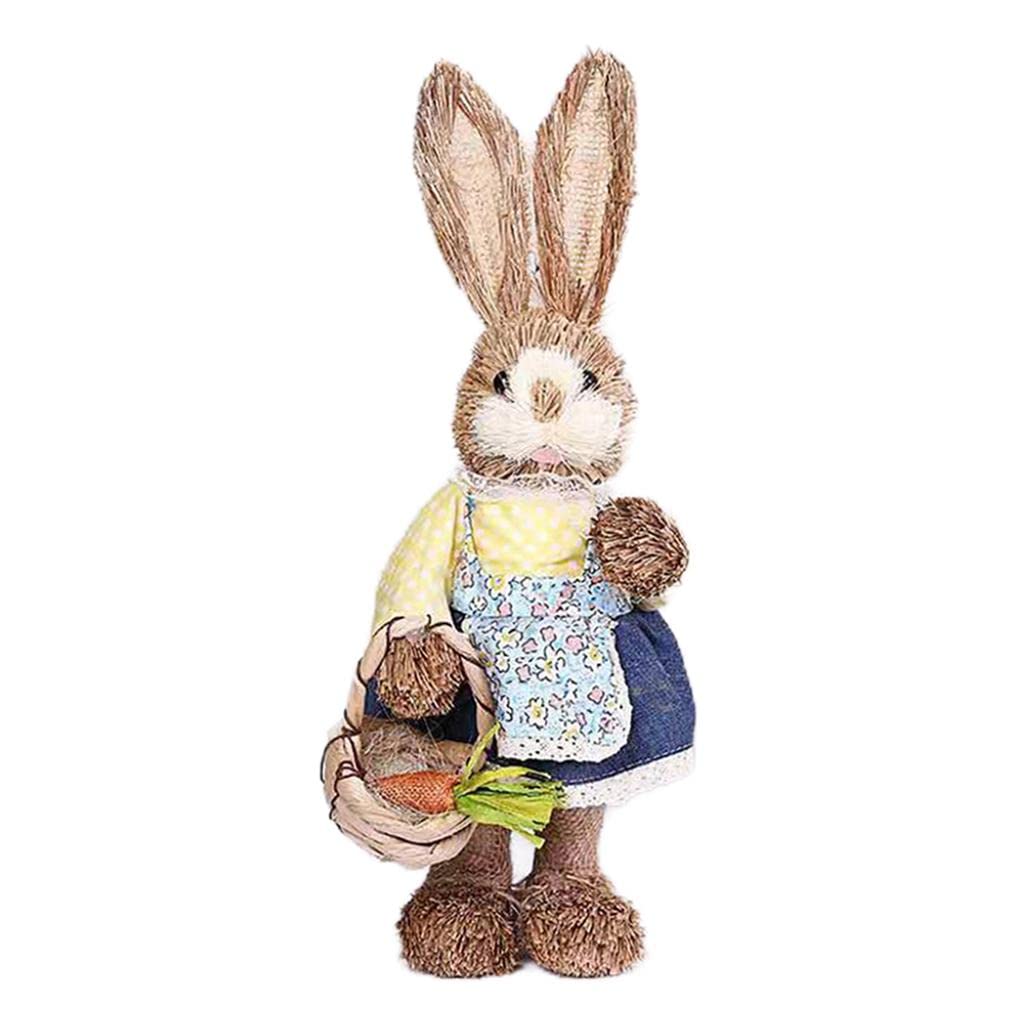 Backbayia Bunny Figurine - Easter Standing Rabbit Collectible, Straw Bunny Ornament for Home, Garden & Patio Decor (Floral Design) - Perfect for Easter Celebrations, Spring Home Decor & Gift Giving