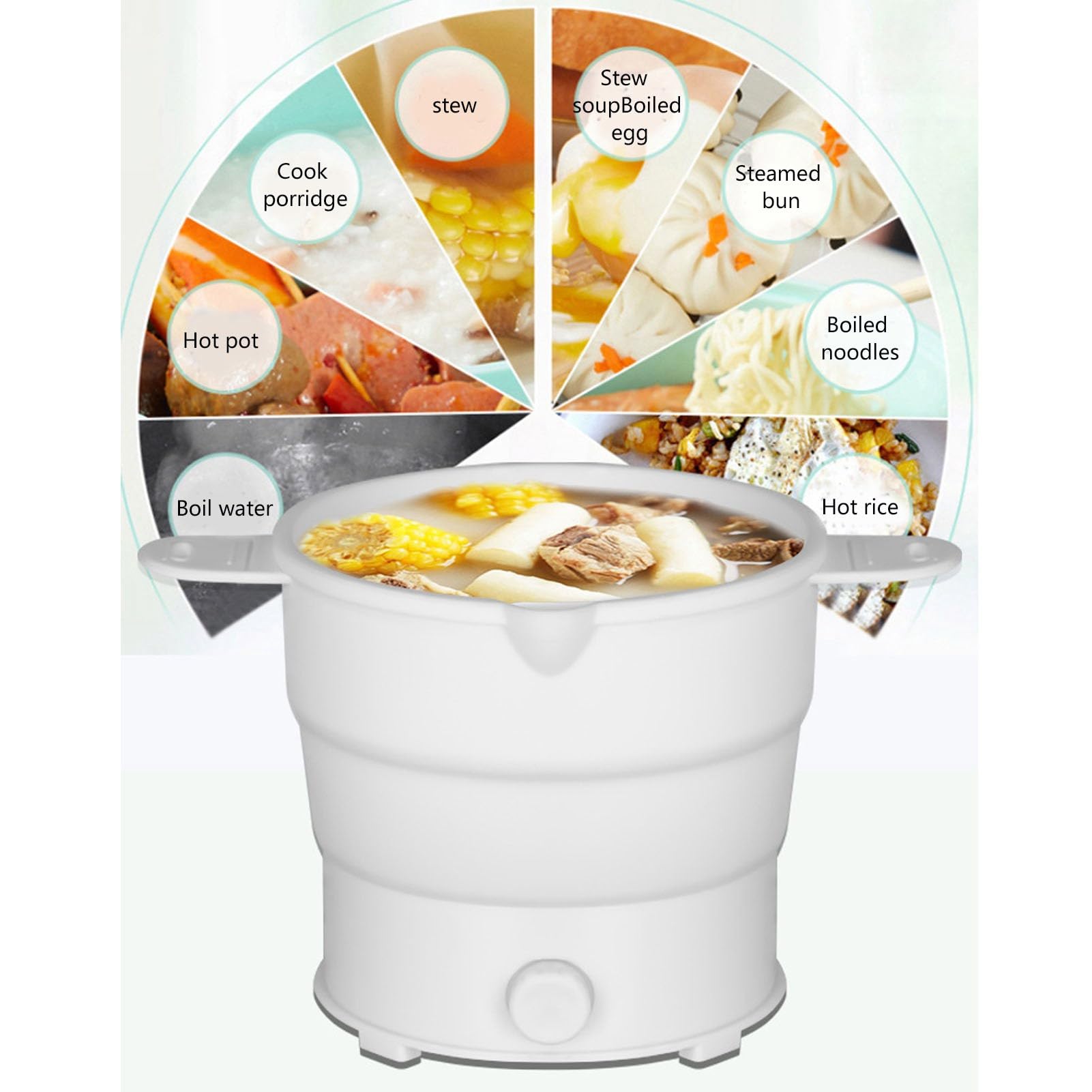 Foldable Electric Cooking Pot - 1.2L Portable Hot Pot with Stainless Steel Bottom, Multi-Function Ramen Cooker for Travel, Camping, Dorm & Home Use | Compact Electric Cooker for Soup, Noodles & Instant Meals