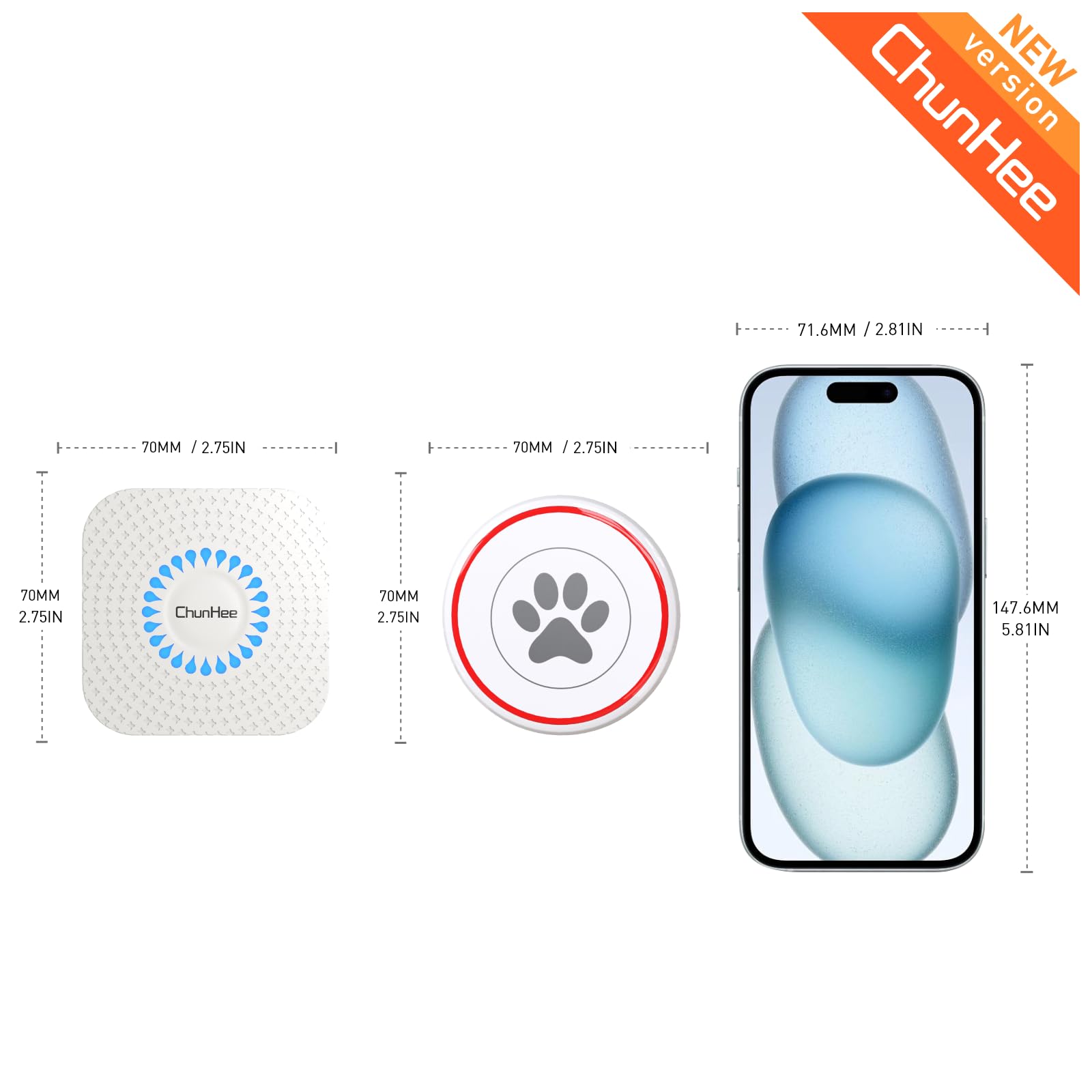 ChunHee Dog Training Bells - Adjustable 0-110db Volume with 55 Chimes, 2 Receivers & 4 Buttons for Potty Training & Outdoor Access - Perfect for Housebreaking Puppies & Teaching Dogs to Signal When They Need to Go Outside