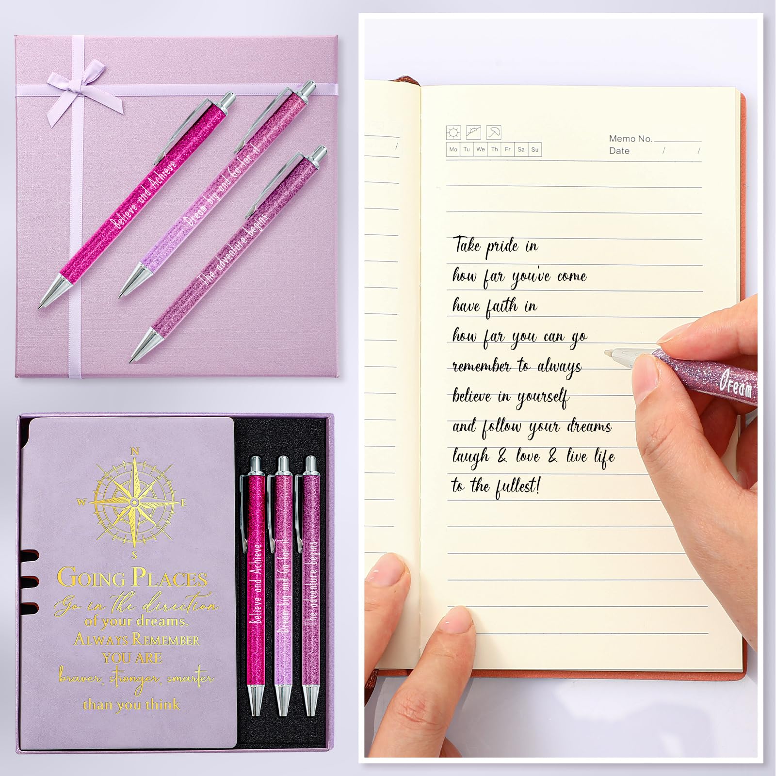 5-Piece Inspirational Journal Gift Set - Purple Leather Notebook & Ballpoint Pen with Gift Box - Perfect Graduation Gifts for College, Senior & Middle School Students - Ideal for Daily Journaling, Note-Taking & Motivational Writing