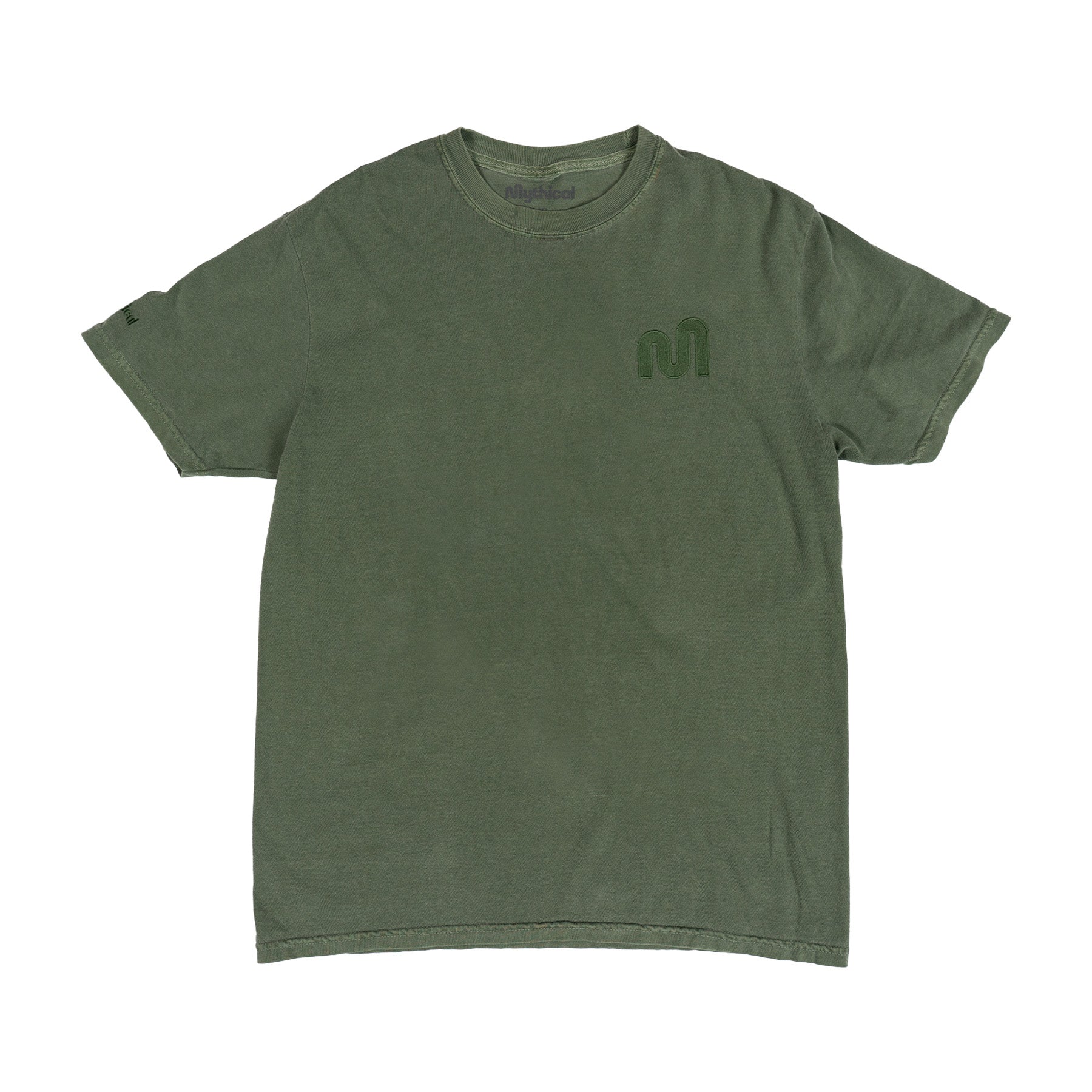 Mythical Embroidered T-Shirt for Men & Women - Olive Green Cotton Graphic Tee - Perfect for Casual Wear, Street Style & Festival Outfits