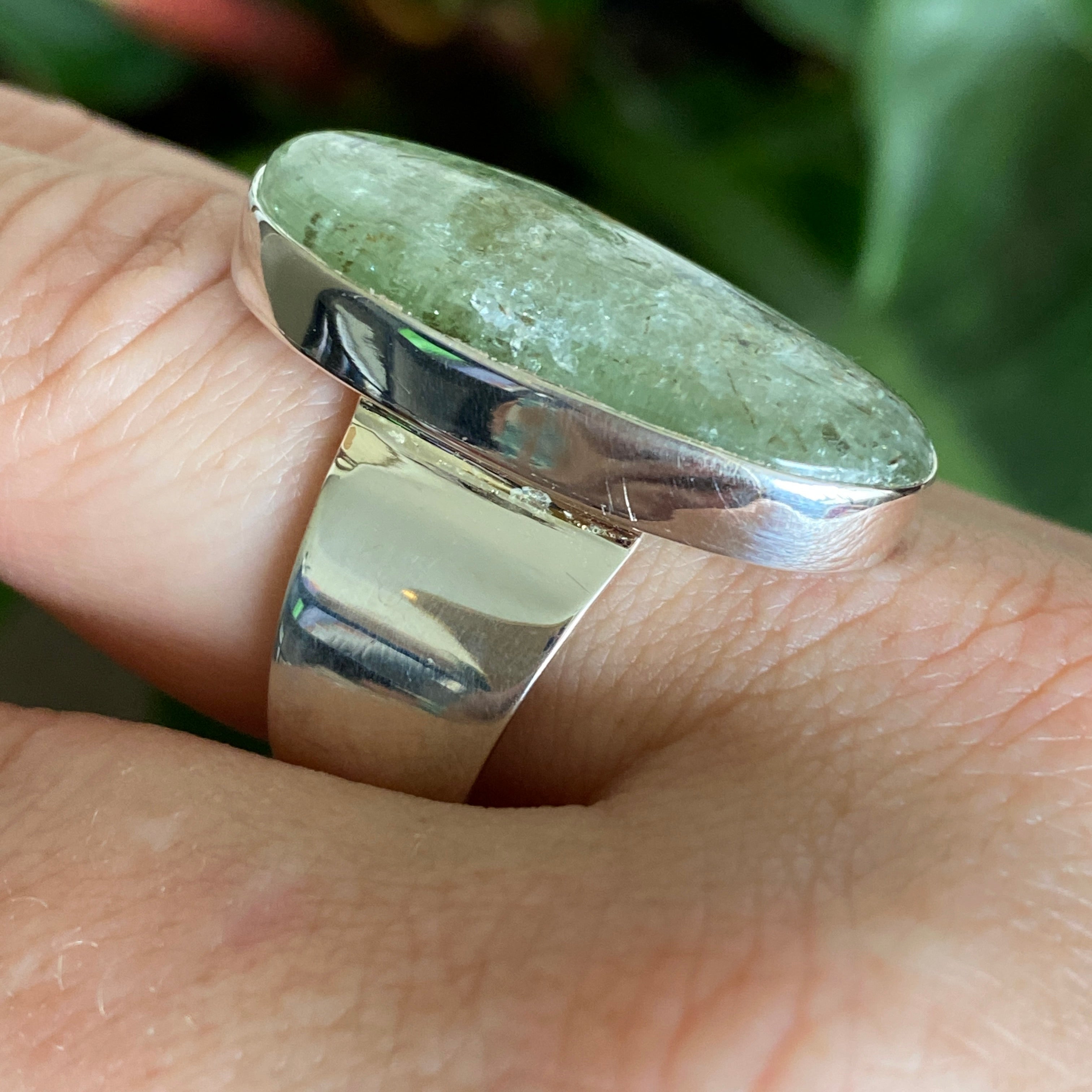 Natural Green Kyanite Oval Cabochon Ring - Size 11 (KRGJ3290) | Healing Crystal Jewelry for Meditation & Energy Balancing