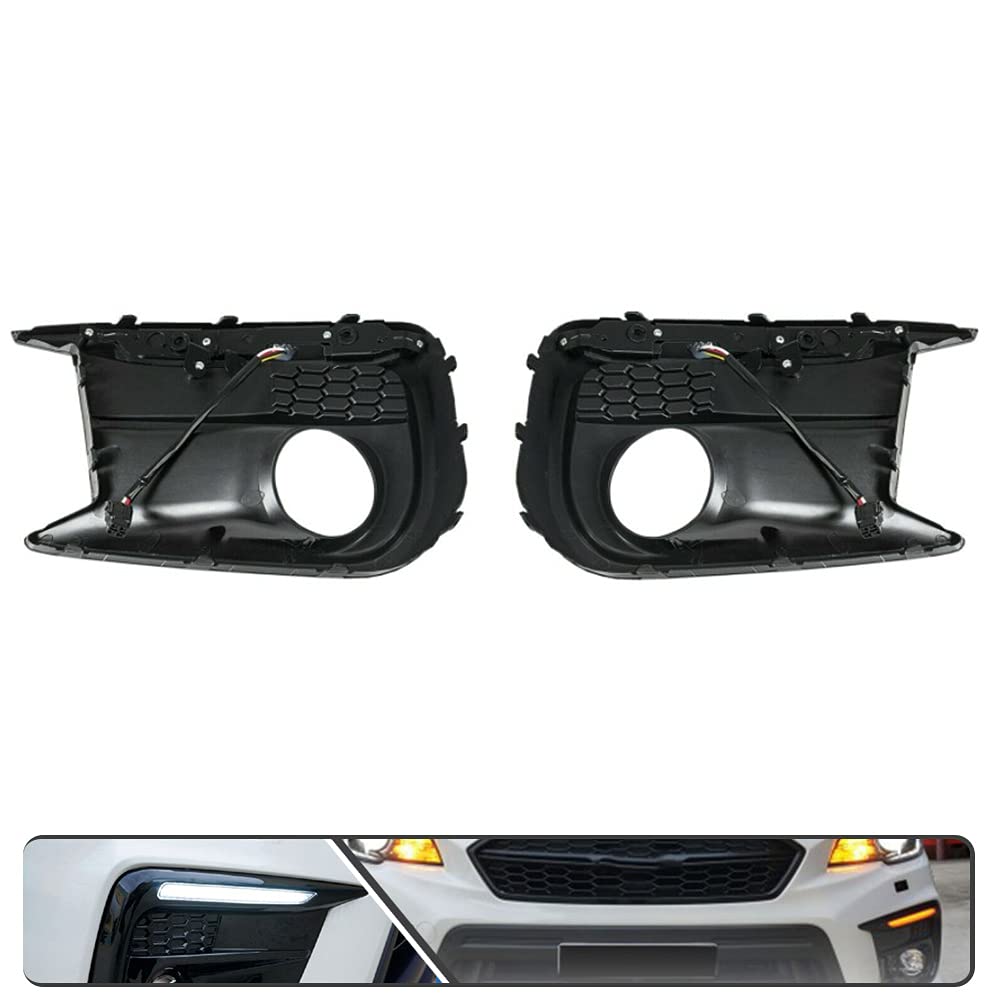 2Pcs White/Amber LED Daytime Running Lights (DRL) with Dynamic Sequential Turn Signals for Subaru WRX 2018-2020 - Fog Lamp Bezels Replacement | Enhance Visibility & Style for Day & Night Driving