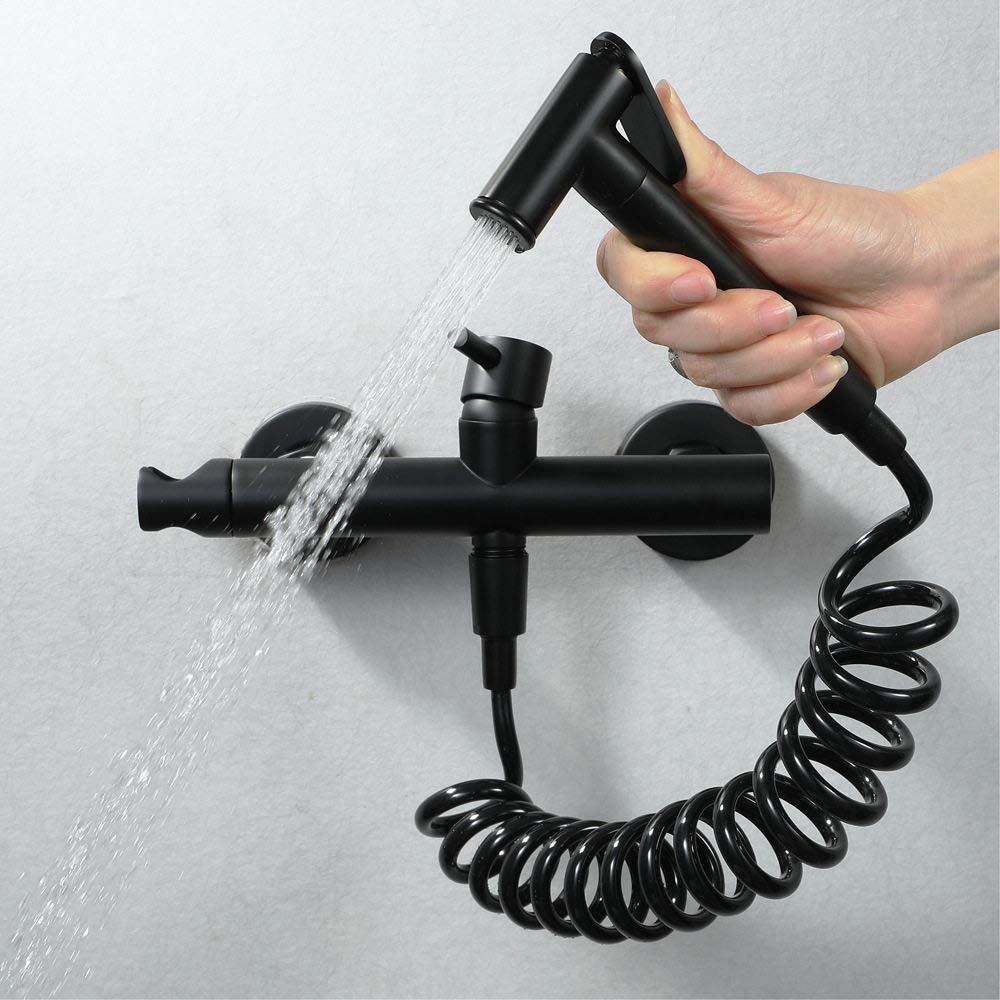 **Adjustable Pressure Handheld Toilet Sprayer - Wall Mounted Black Faucet Sprayer for Diaper Cleaning, Cloth Washing & Bathroom Use**