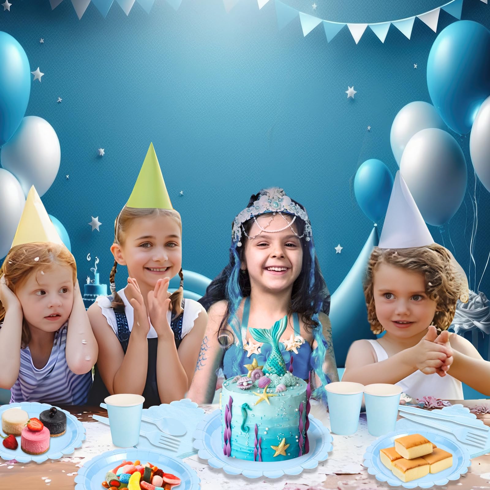 175 Pcs Light Blue Paper Plates & Napkins Set - Easter Party Supplies with Scalloped Plates, Napkins, Cups, Plastic Cutlery (Forks, Spoons, Knives) for Baby Shower, Wedding, Birthday - Perfect for Spring Celebrations, Bridal Showers & Outdoor Events