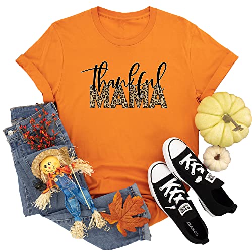 Thankful Mama Leopard Print Shirt - Thanksgiving Mom T-Shirt, Tank Top, V-Neck, Long Sleeve, Sweatshirt & Hoodie - Perfect Fall Outfit & Thoughtful Thanksgiving Gift for Moms