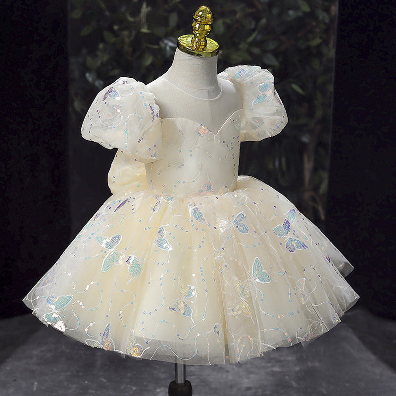 Baby Girl Pageant Princess Dress with Flowers & Butterfly Sequins - Elegant Birthday Party Gown for Special Occasions, Photo Shoots & Pageants