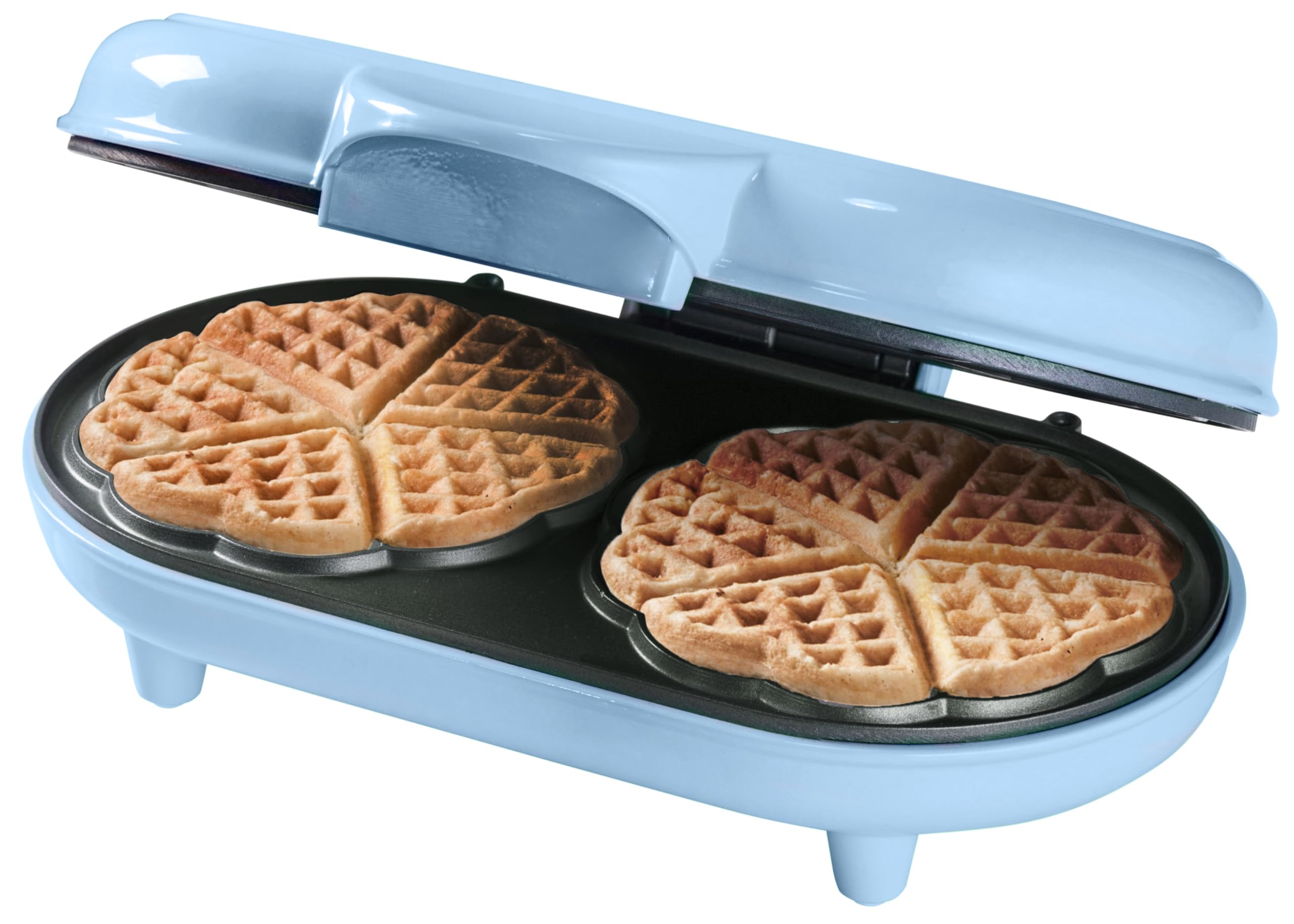 Bestron Heart-Shaped Double Waffle Maker - Non-Stick Surface & LED Indicator, Sweet Dreams Collection, 700W, Blue - Perfect for Romantic Breakfasts, Family Brunches & Valentine's Day Gifts