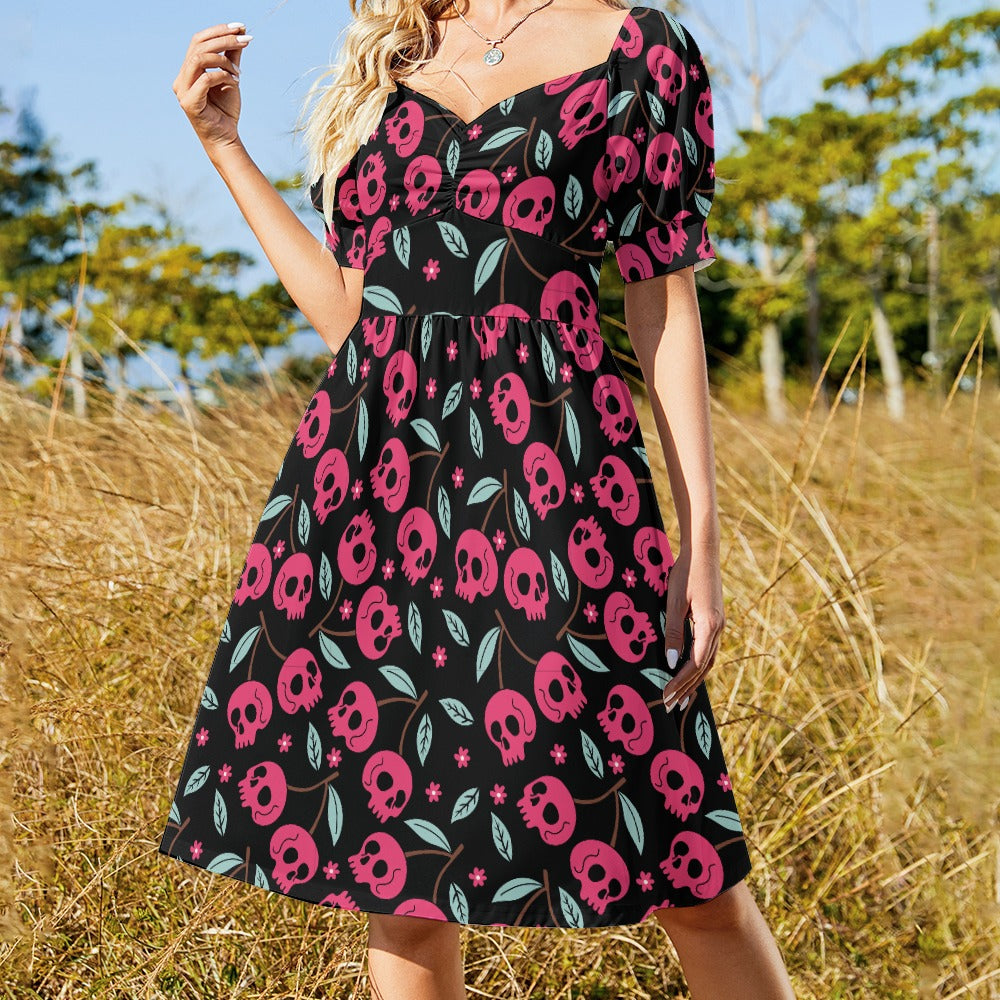 Cherry Skulls Sweetheart Dress - Gothic Lolita Fashion for Women | Perfect for Cosplay, Halloween & Alternative Outfits