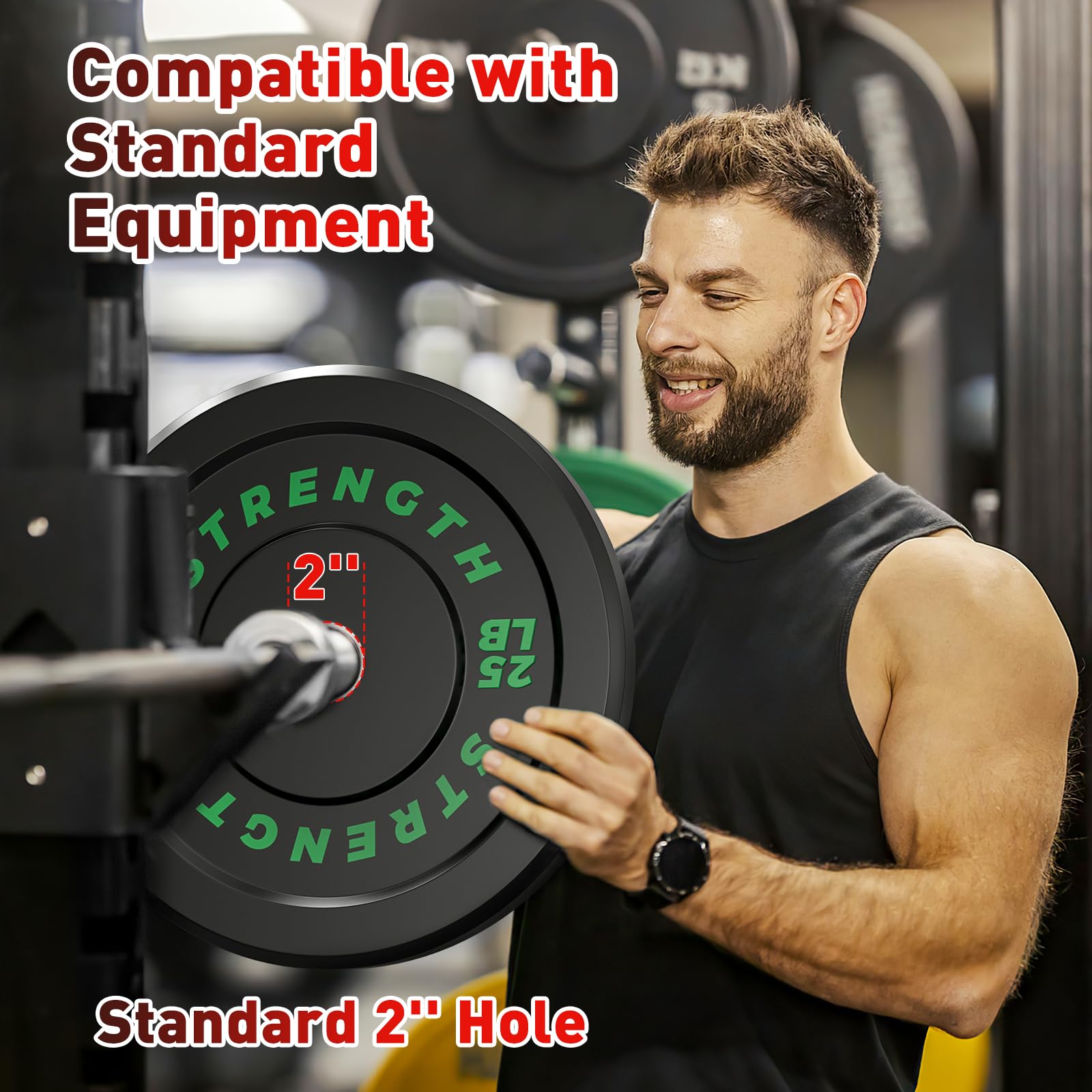 Olympic Rubber Bumper Weight Plates - 2 Inch Thick Durable Home Gym Equipment for CrossFit, Powerlifting & Strength Training - Perfect for Deadlifts, Squats & Functional Fitness Workouts