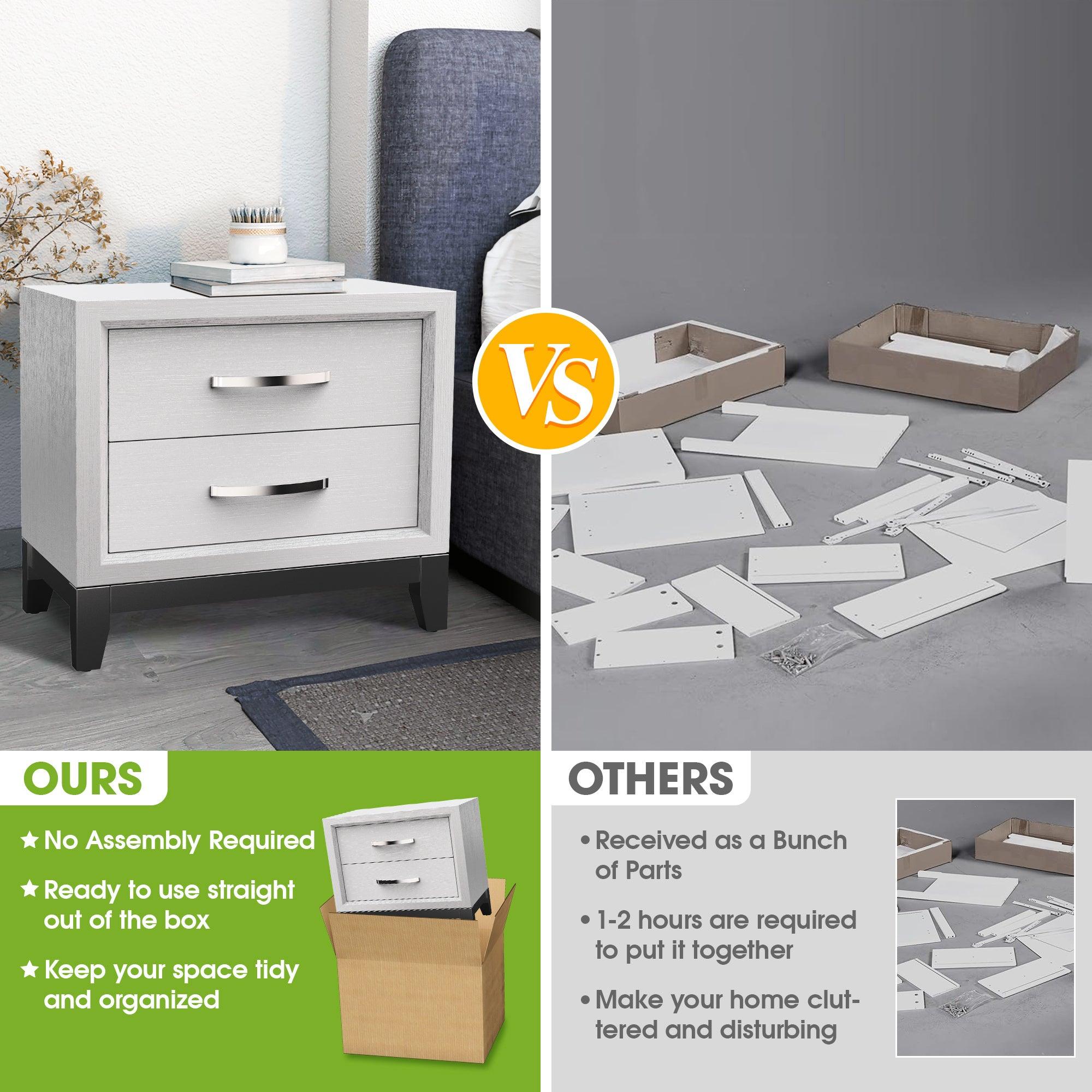 Lucien Modern Wood Nightstand with 2 Drawers - Solid Wood Bedside Table for Bedroom, Living Room & Office - Stylish Storage Furniture with Smooth Gliding Drawers