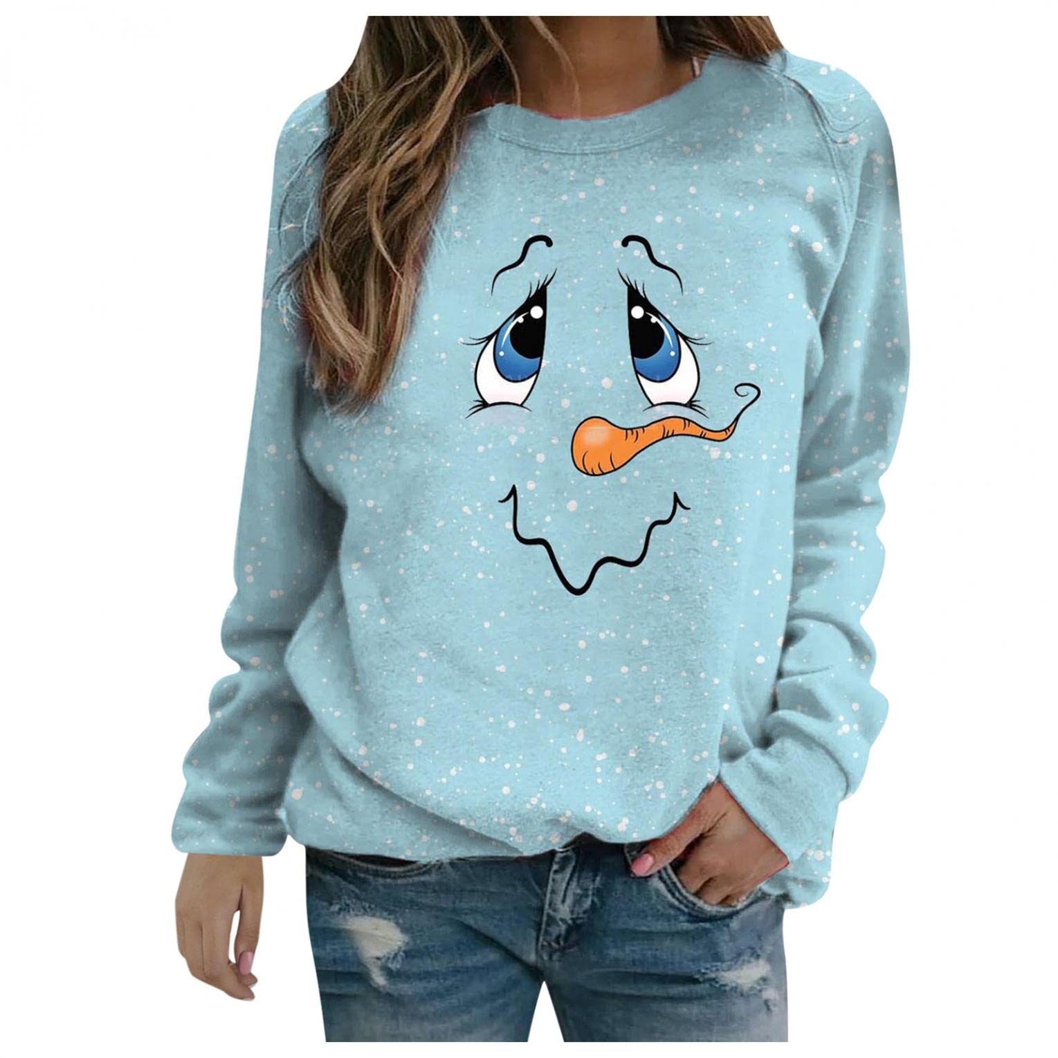 Festive Christmas T-Shirts for Women - Cozy Long Sleeve Graphic Tee with Plaid Snowman Design | Perfect for Holiday Parties, Family Gatherings & Winter Outfits