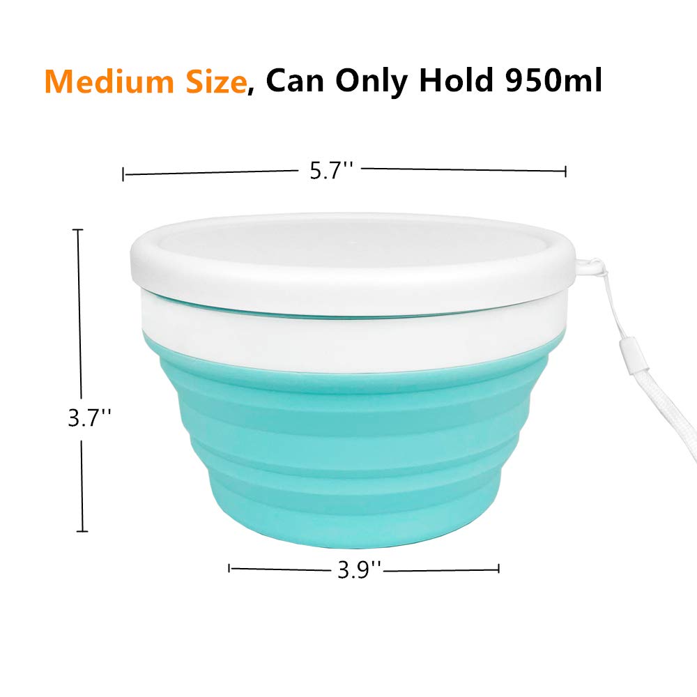 CARTINTS 950ml Collapsible Silicone Bowls - Reusable Food Storage Containers with Lids - BPA-Free Meal Prep Bowls for Kitchen, Travel & Camping - Space Saving Collapsible Design (Blue) - Perfect for Picnics, Office Lunch & Outdoor Adventures