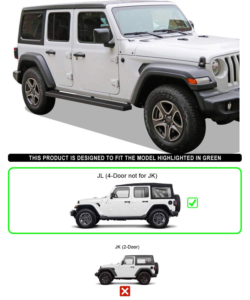 APS 5in Matte Black Running Boards for Jeep Wrangler JL 2018-2025 4-Door (Including 4xe Models) - Easy Installation Nerf Bars Side Steps | Off-Road Protection & Stylish Entry Assistance
