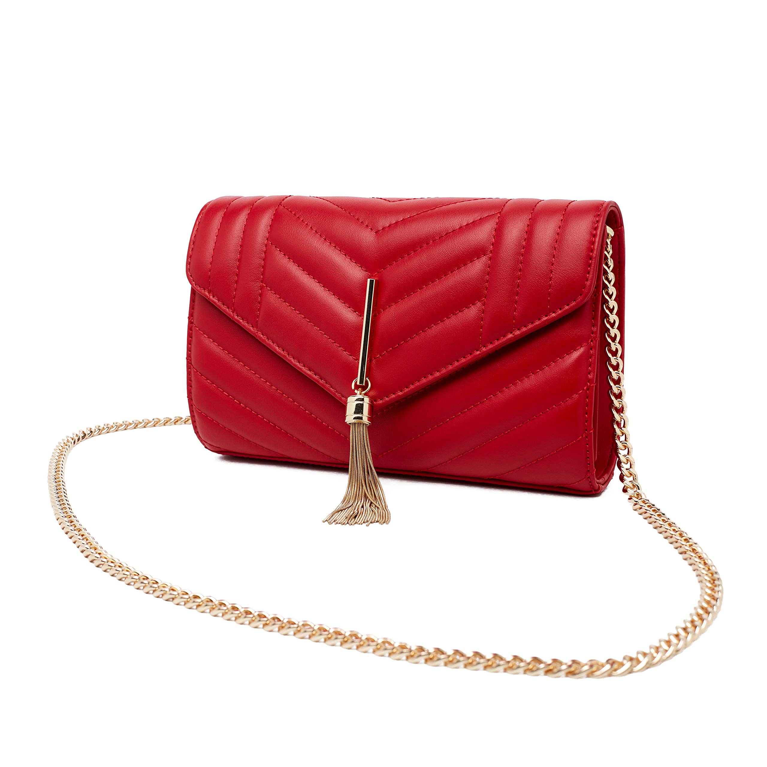 Chrysansmile Women's Genuine Leather Crossbody Bag - Quilted Fashion Clutch Purse with Chain Strap for Evening Parties, Date Night & Special Occasions