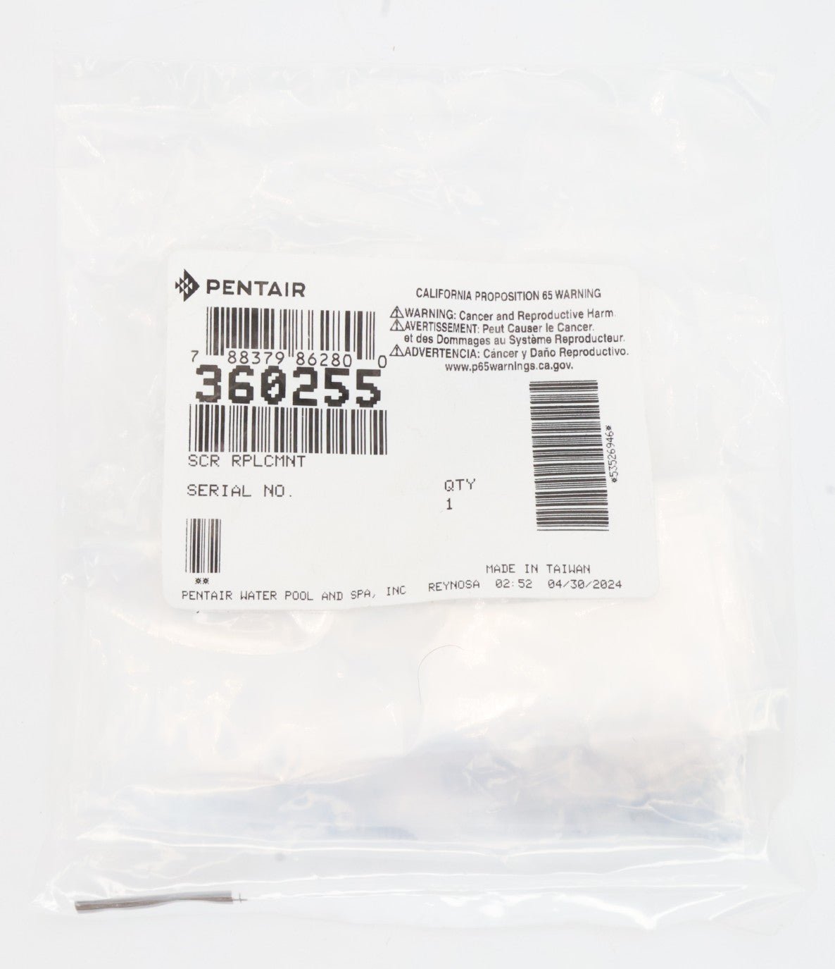 Pentair Racer Cleaner Screw Kit 360255 - Replacement Parts for Pool Cleaner Maintenance & Repair