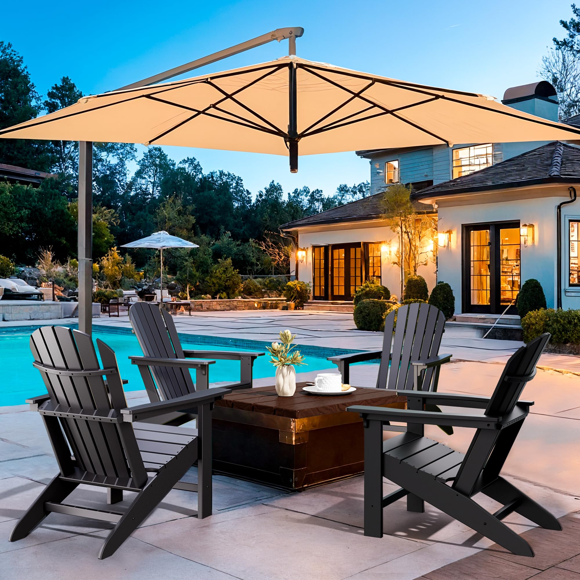 Premium Adirondack Chair - Heavy Duty HDPE Outdoor Lounge Chair for Patio, Garden, Pool & Deck - Weather Resistant & Durable Lawn Furniture (Black) - Perfect for Relaxing, Sunbathing & Outdoor Entertaining