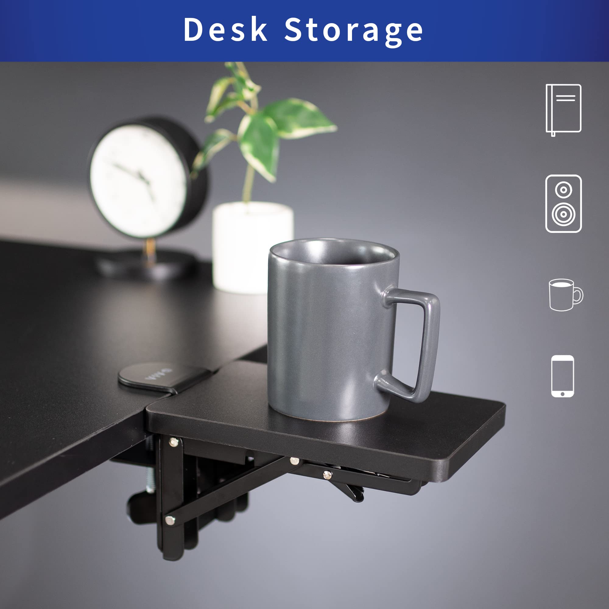 VIVO Clamp-on 6 x 9 inch Desk Extender with Wrist Support - Black Adjustable Armrest Tray for Sit Stand Desks (Includes 11 Clamps) | Perfect for Office Work, Gaming & Home Workspace Ergonomics