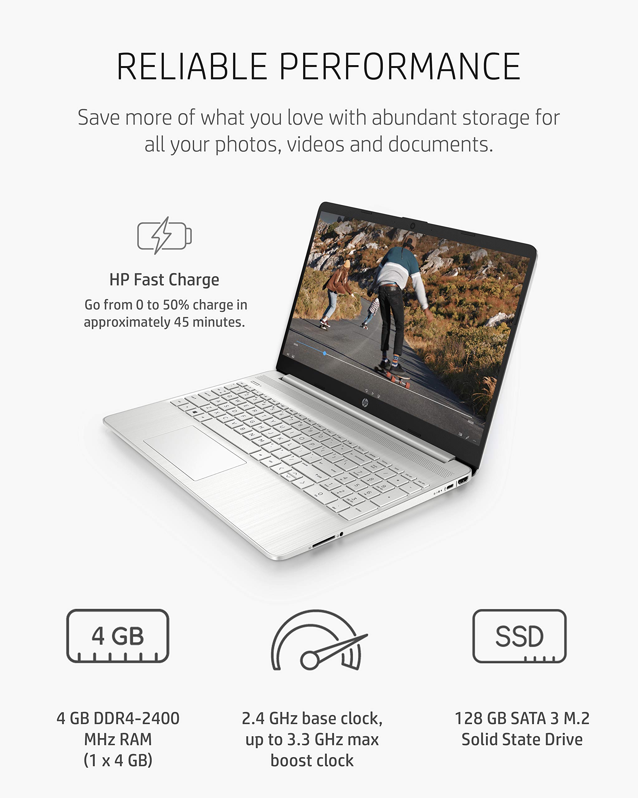 HP 15 Laptop - AMD Ryzen Athlon Gold 3150U, 4GB RAM, 128GB SSD, 15.6
