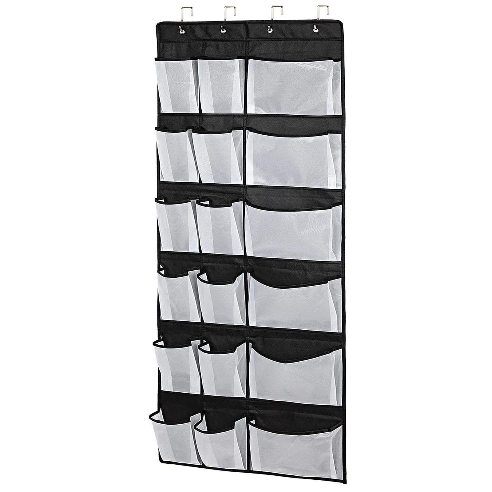 Over the Door Shoe Organizer - 6 XL & 12 Regular Mesh Pockets with 4 Premium Hooks, Breathable Closet Storage for Shoes, Accessories & Pantry Items | Perfect for Bedroom, Dorm & Apartment Organization (Black)