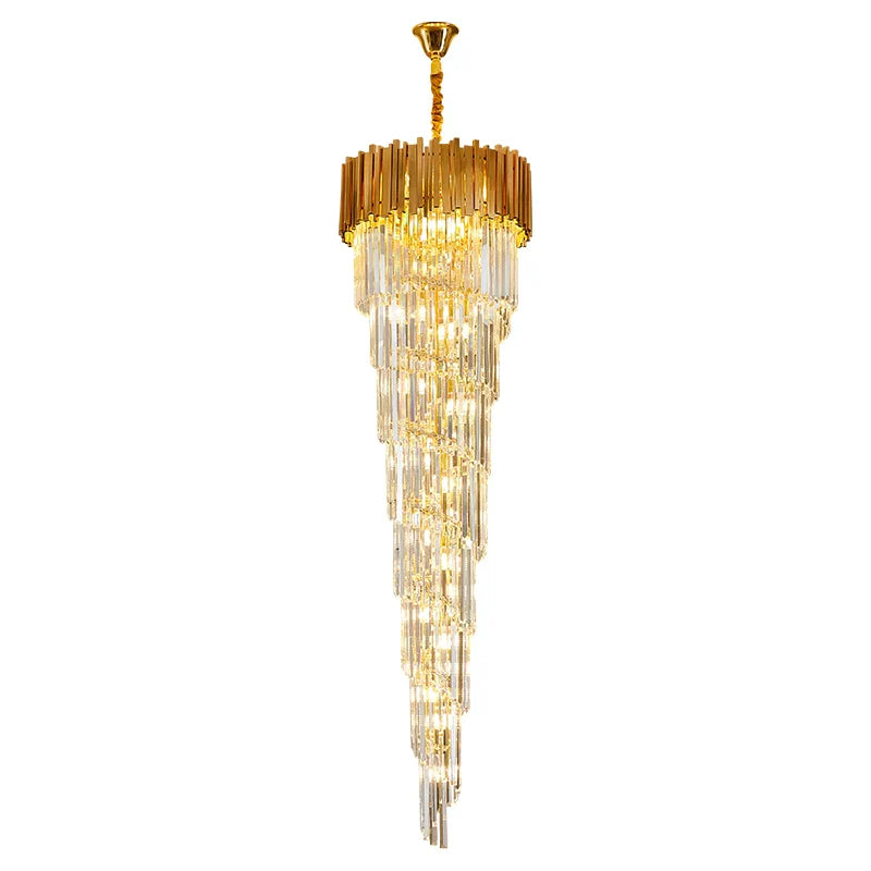 Luxury Gold Spiral Crystal Chandelier - Elegant Ceiling Light Fixture for Staircase, Foyer, Entryway | Perfect for Home Decor, Wedding Venues & Luxury Hotels