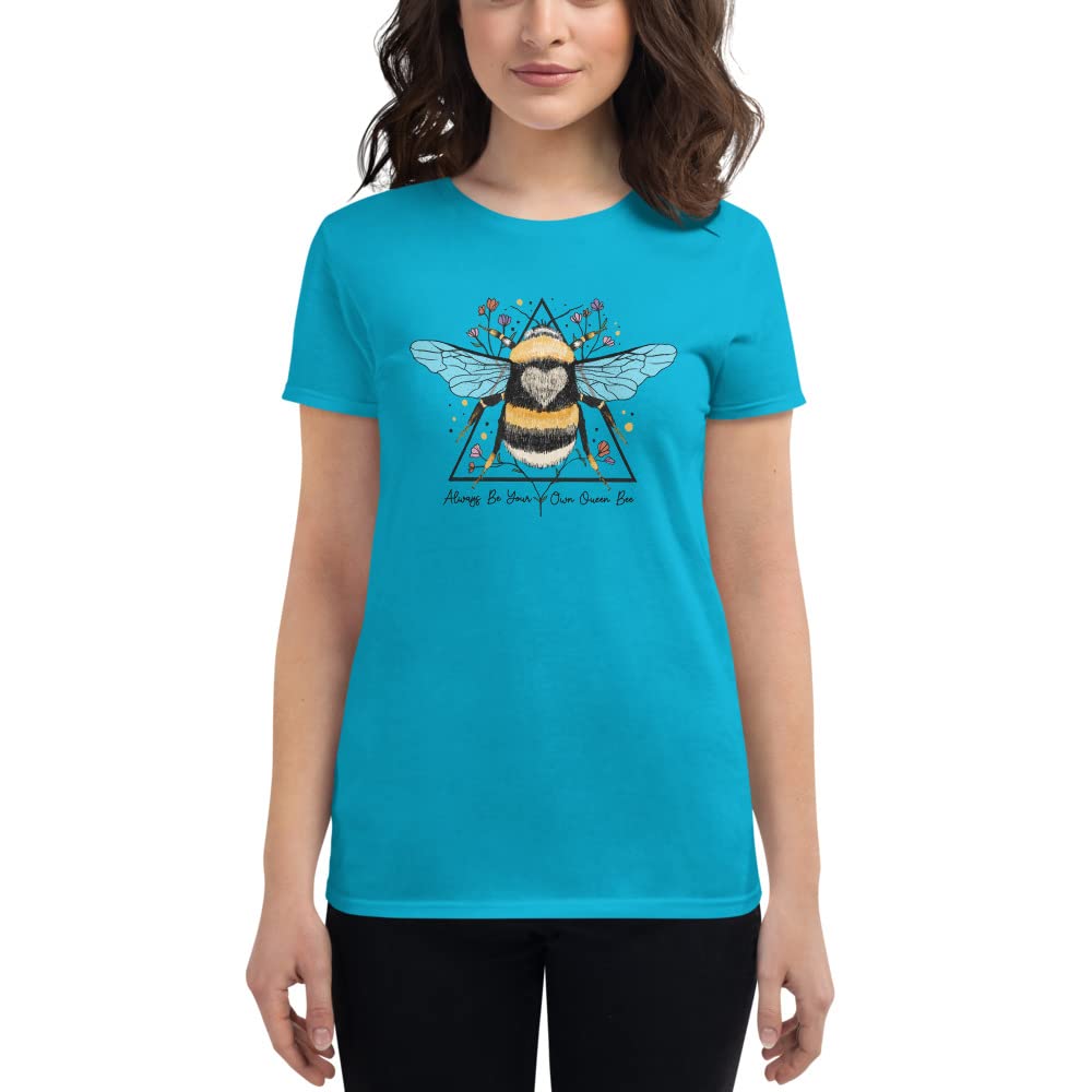 Queen Bee Women's Short Sleeve T-Shirt - Inspirational Birthday Gift Tee with 'Be Your Queen Bee' & 'Oh Happy Day' Print - Perfect for Women's Empowerment Events, Birthday Parties & Casual Wear