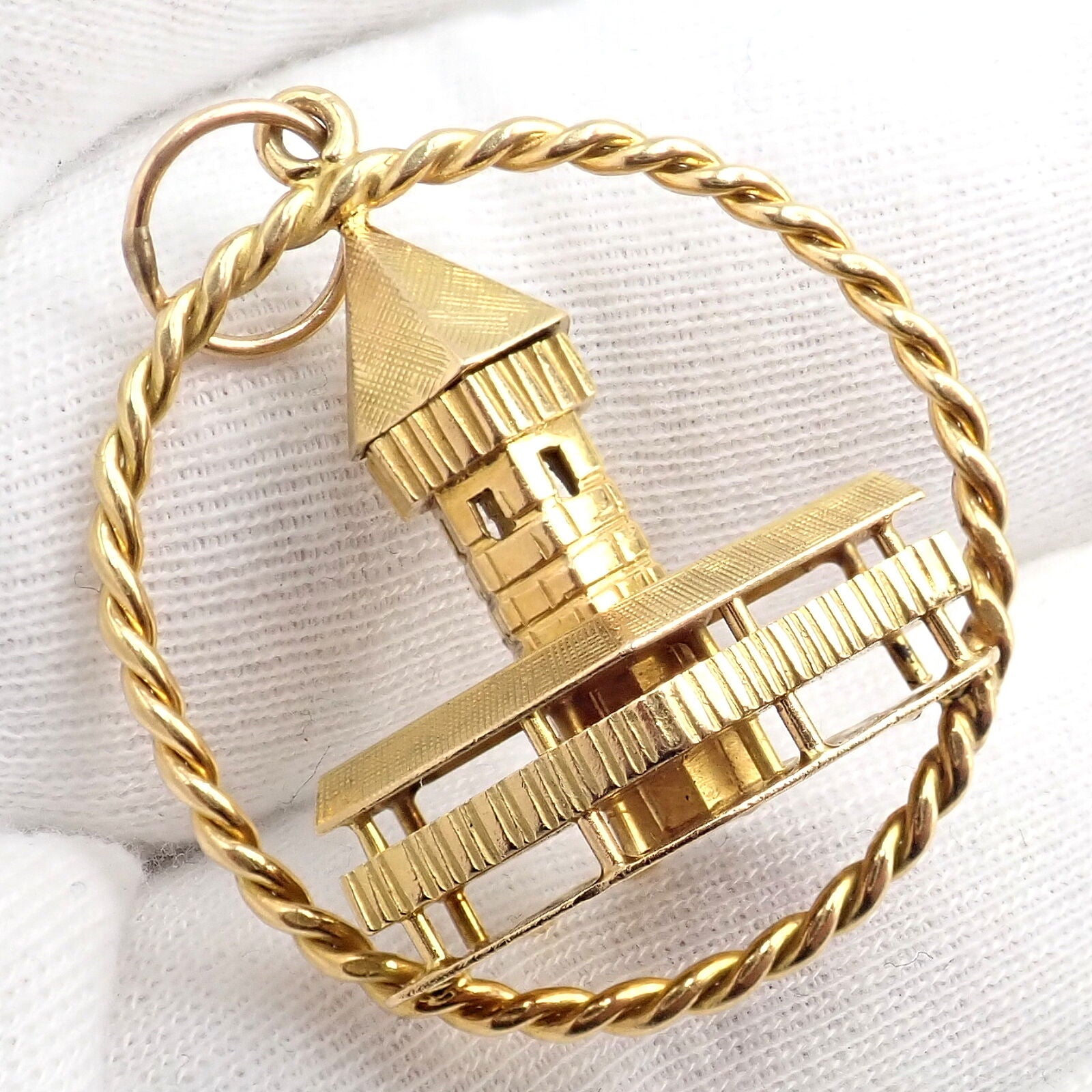 Vintage Gubelin 18k Yellow Gold Tower Charm Pendant - Rare Collectible Jewelry for Necklace Layering & Gift Giving