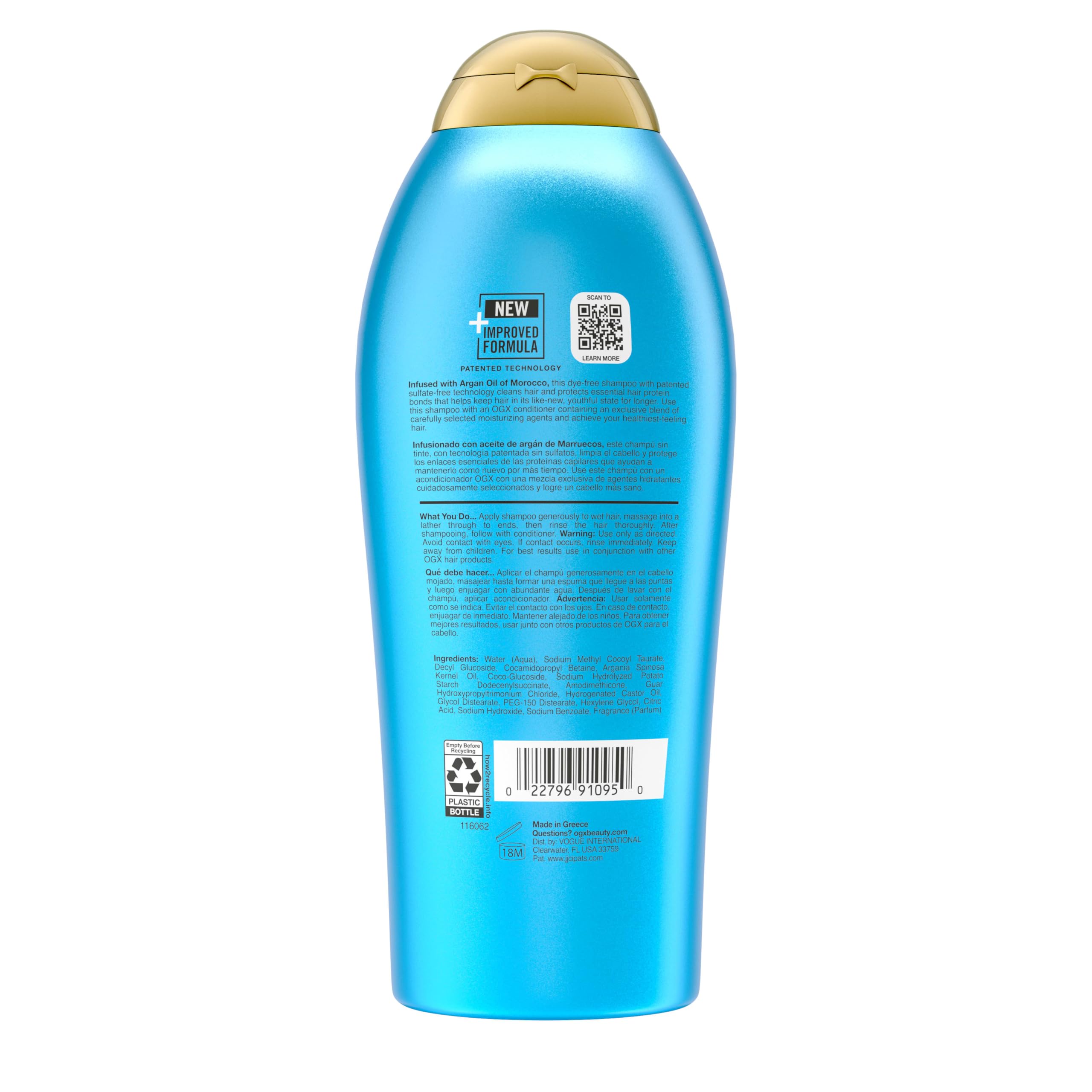 OGX Renewing + Argan Oil of Morocco Shampoo for Damaged Hair - Sulfate-Free, Paraben-Free Hair Repair Shampoo with Argan Oil to Strengthen Dry, Brittle Hair (25.4 fl oz) - Perfect for Daily Hair Care & Salon-Quality Results at Home