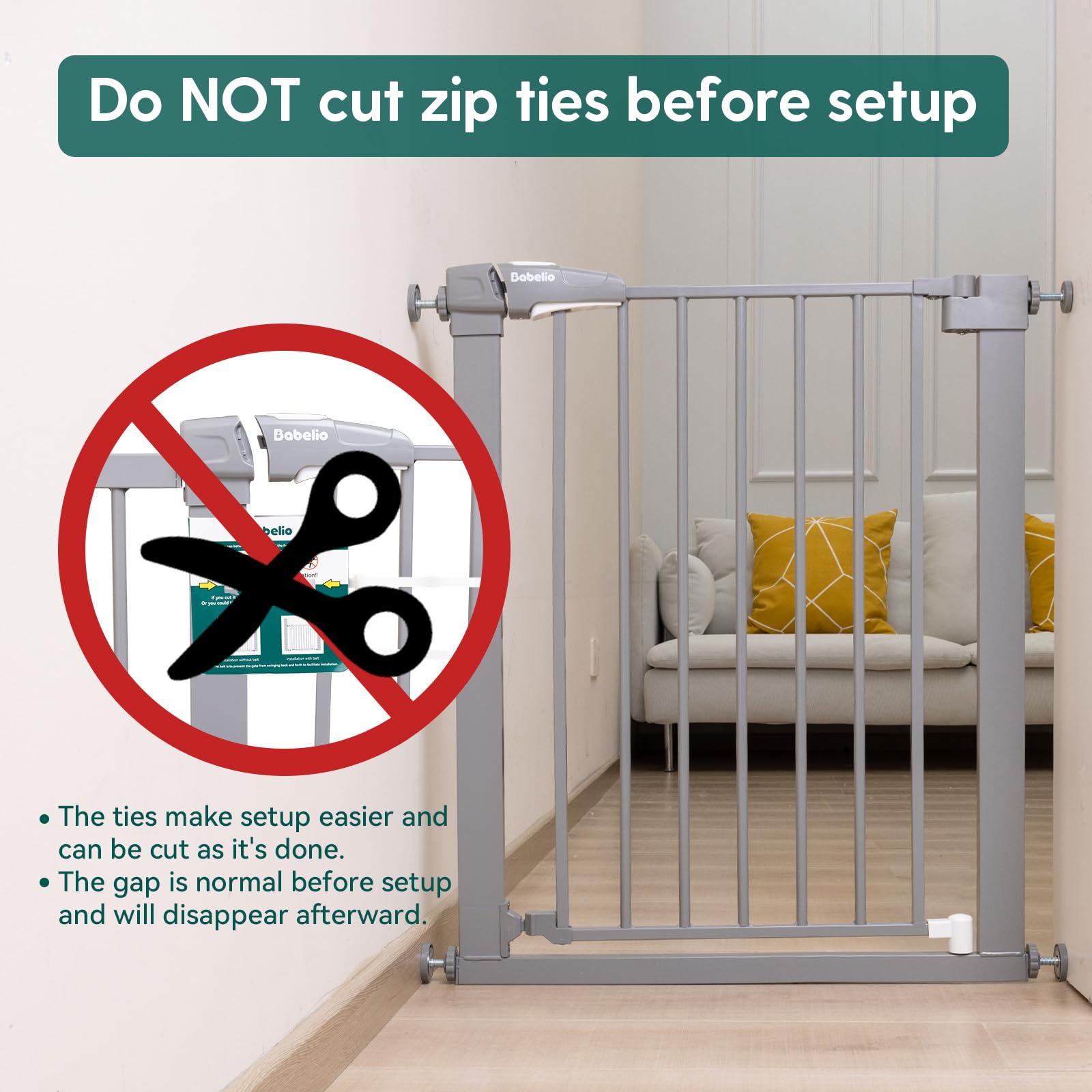 BABELIO 26-40 Inch Easy Install Pressure Mounted Baby Gate for Stairs & Doorways - No Drilling Pet Gate with Wall Protectors & Extenders, Child Safety & Dog Barrier (Gray) - Perfect for Homes with Toddlers & Pets