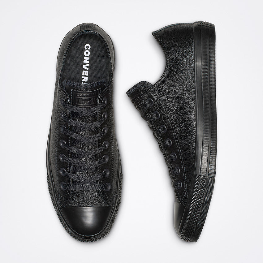 Converse Women's Chuck Taylor All Star Low Top Triple Black Leather Sneakers - Casual Streetwear Shoes for Everyday Wear & Fashion Outfits
