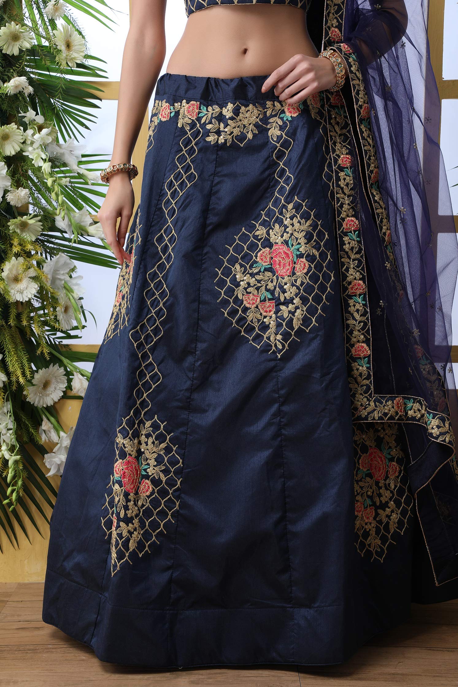 Indian Wedding Art Silk Bridal Lehenga with Dupatta for Women – Navy Blue Free Size | Perfect for Bridal Ceremonies, Sangeet & Mehendi Functions