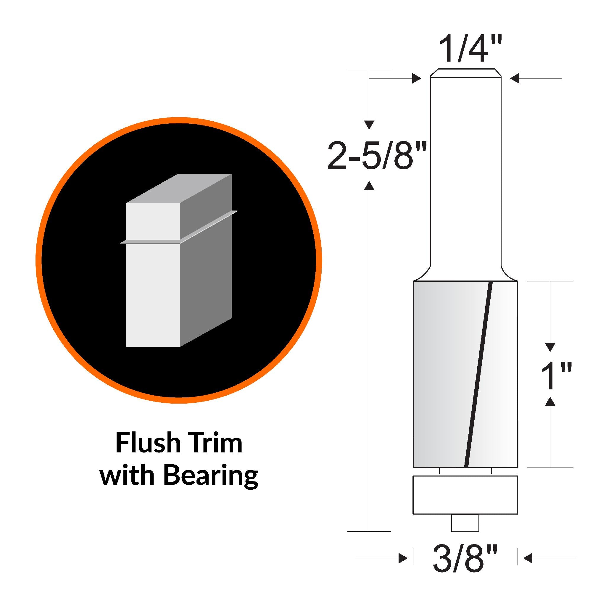 WEN RB402FT 3/8 Inch Flush Trim Carbide Tipped Router Bit with 1/4 Inch Shank - Perfect for Woodworking, DIY Projects, and Cabinet Making