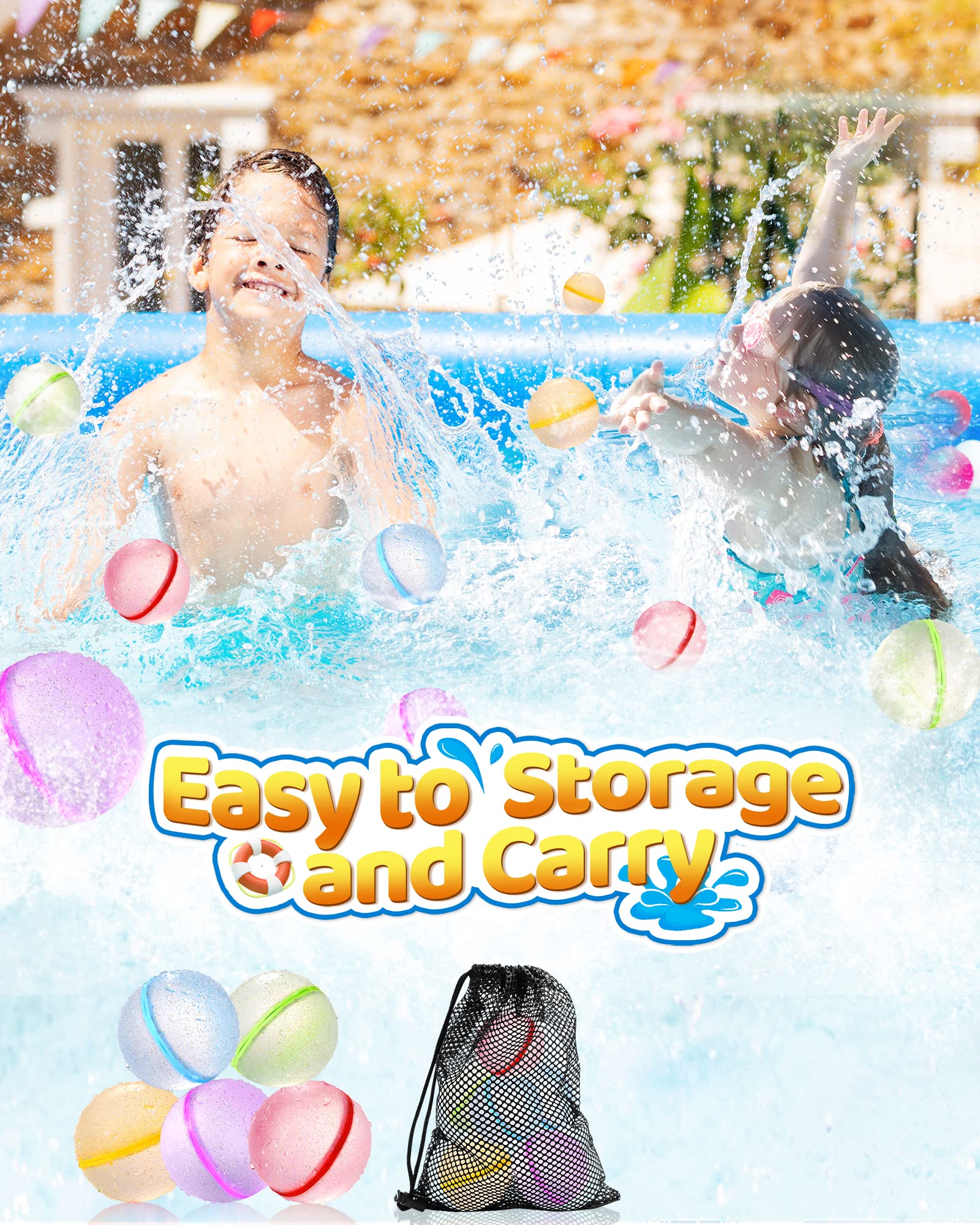 **8 Pack Reusable Magnetic Water Balloons - Self-Sealing Quick Fill Water Bombs for Kids Ages 3+ | Outdoor Summer Toys for Boys & Girls, Water Fights, Beach Parties, Pool Games & Backyard Fun**