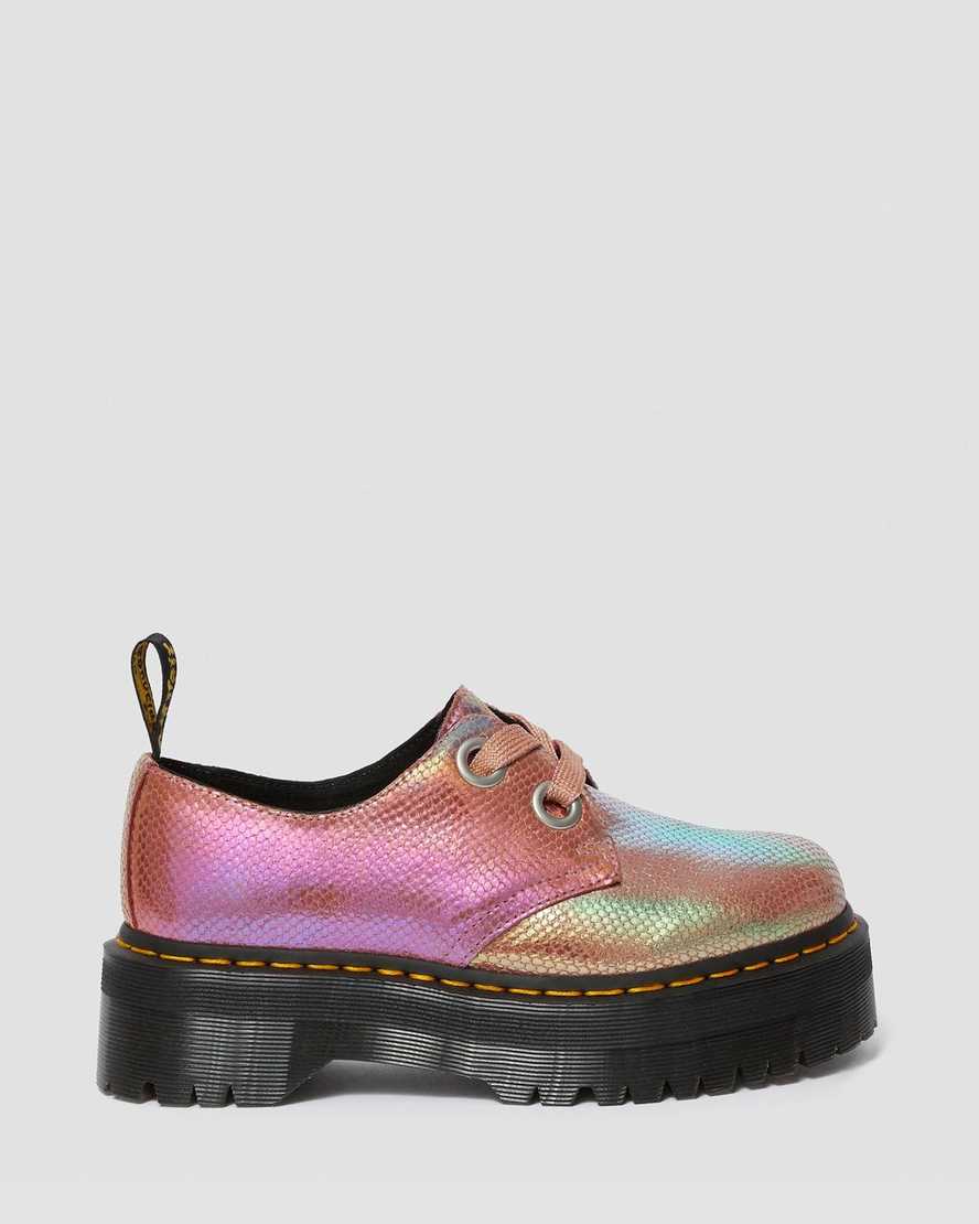 Holly Pink Iridescent Platform Oxford Shoes - Women's Chunky Heel Fashion Sneakers for Casual Wear, Work & Street Style Outfits