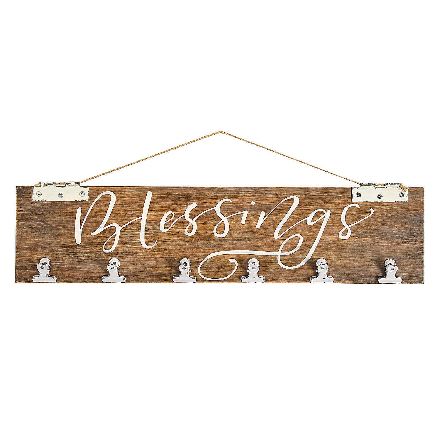 Fun Express Blessings Wall Decor with Picture Clips - Rustic Home Wall Hanging for Living Room, Bedroom & Office - 1 Piece Decorative Wall Art for Family Photos & Inspirational Quotes
