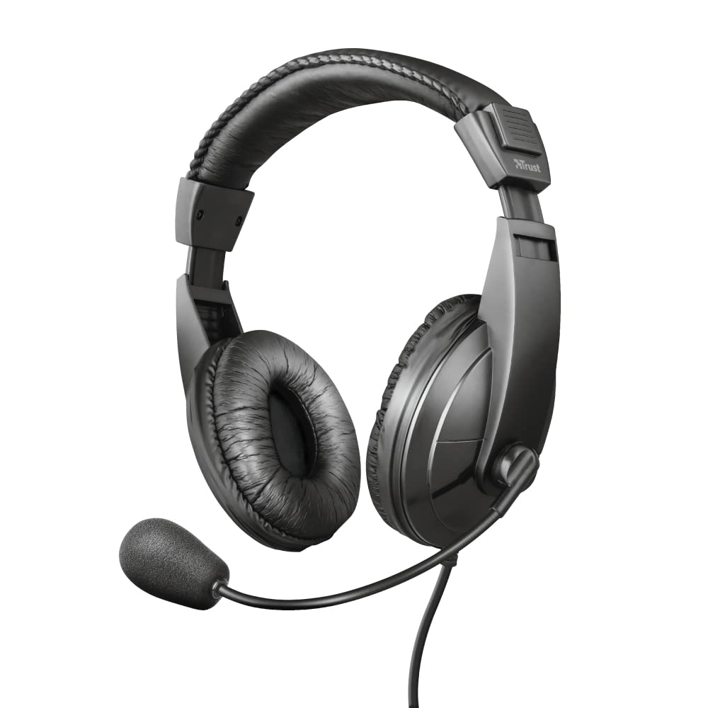 Trust Quasar PC Gaming Headset with Microphone - Stereo Sound Over-Ear Headphones with Noise Cancelling Mic, 3.5mm Jack & Inline Volume Control for Computer, Laptop, Gaming, Zoom Meetings, Online Classes & Remote Work (Black)