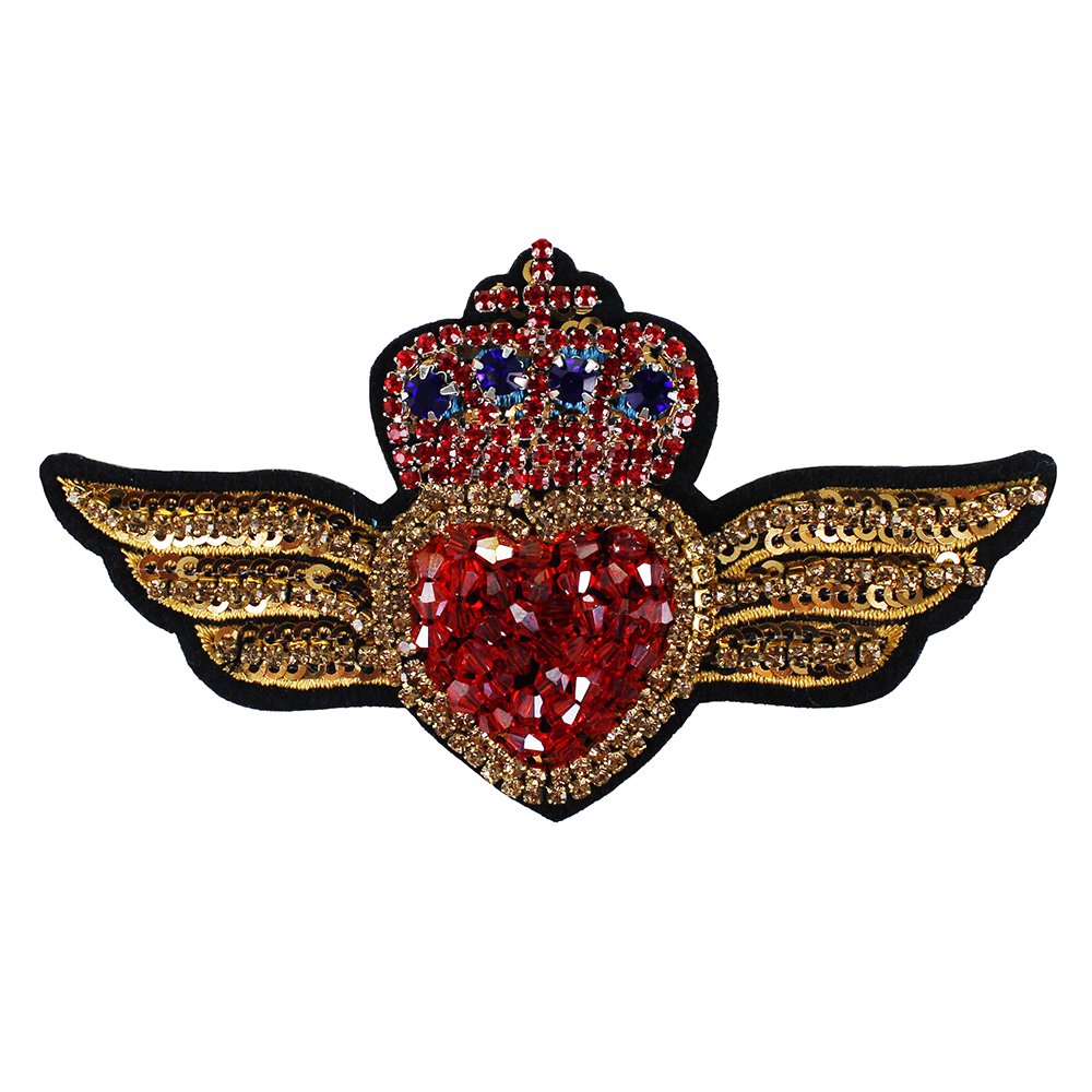 1 Set Handmade Beads Rhinestones Love Hands Heart Crown Wing Patch Applique for DIY Clothes Sewing - Garment & Bag Decoration Supply (TH1052, 1049 Wing Heart 2pc) - Perfect for Costume Design, Fashion Accessories & Craft Projects