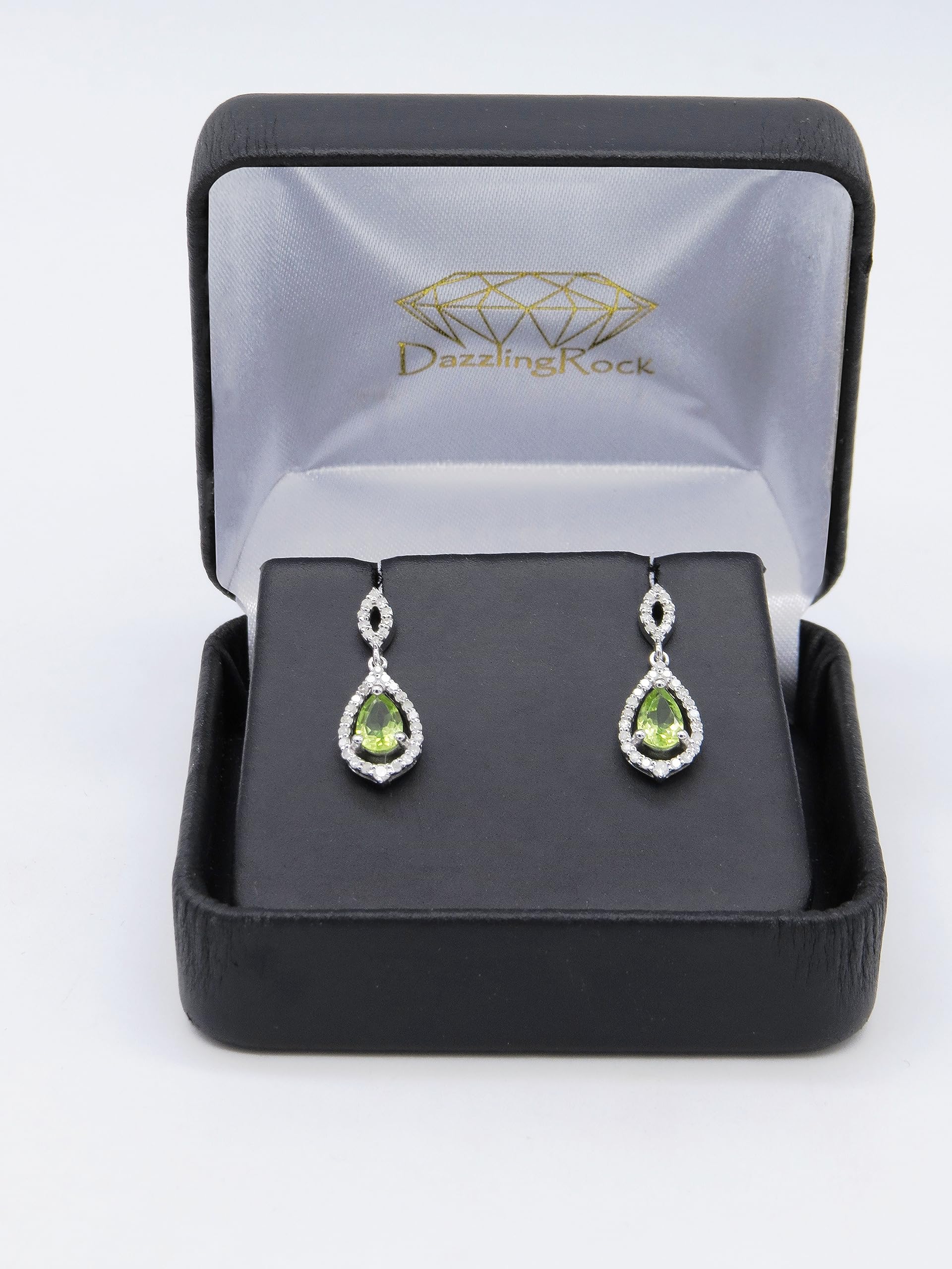 Dazzlingrock Collection 6x4mm Pear Gemstone & Round White Diamond Teardrop Dangle Earrings for Women - 925 Sterling Silver Jewelry | Elegant Gift for Brides, Parties & Special Occasions