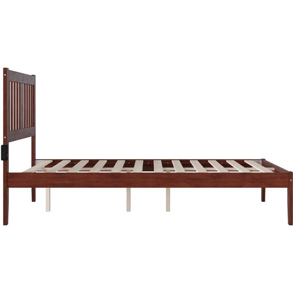 BOWERY HILL Traditional Solid Wood Full Size Spindle Bed Frame with USB Turbo Charger - Walnut Finish for Bedroom, Guest Room & Dormitory