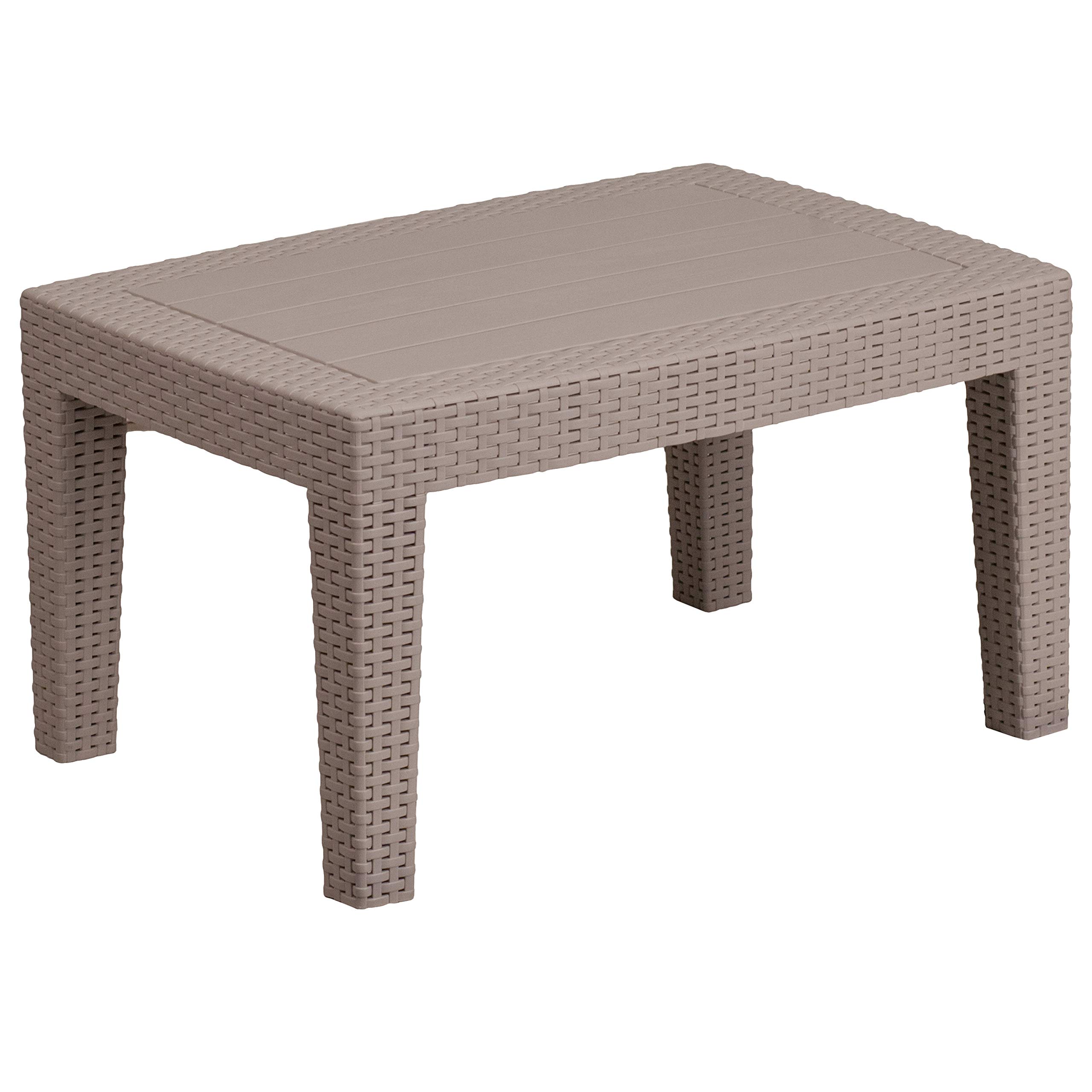 Emma & Oliver Light Gray Faux Rattan Coffee Table - Modern Woven End Table for Living Room, Patio & Outdoor Decor