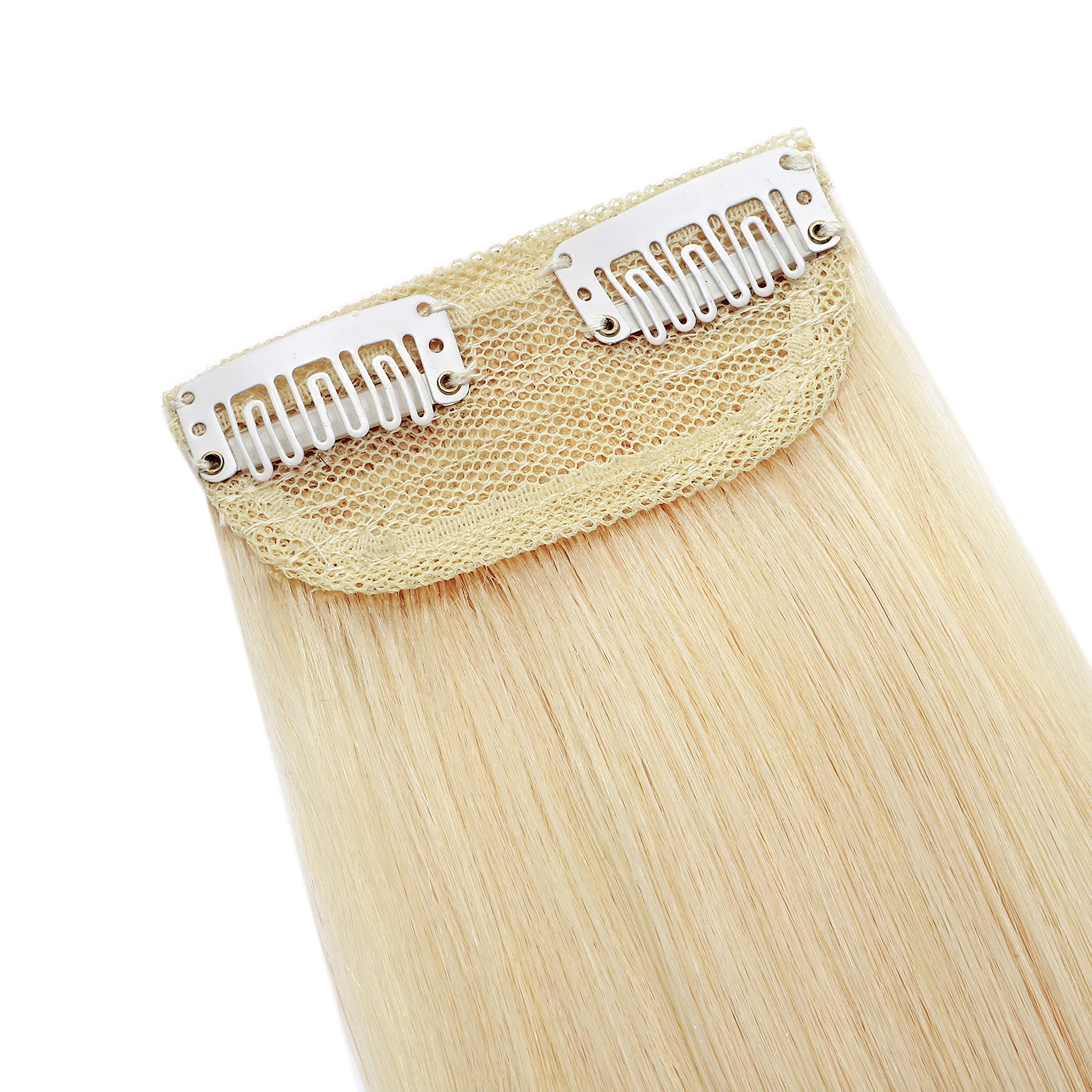 Premium Hairro Human Hair Clip-in Extensions - 12 Inch Blonde Platinum Short Straight Remy Hair Topper for Men & Women | Seamless Filler for Thinning Hair & Baldness | Perfect for Daily Wear, Parties & Special Occasions