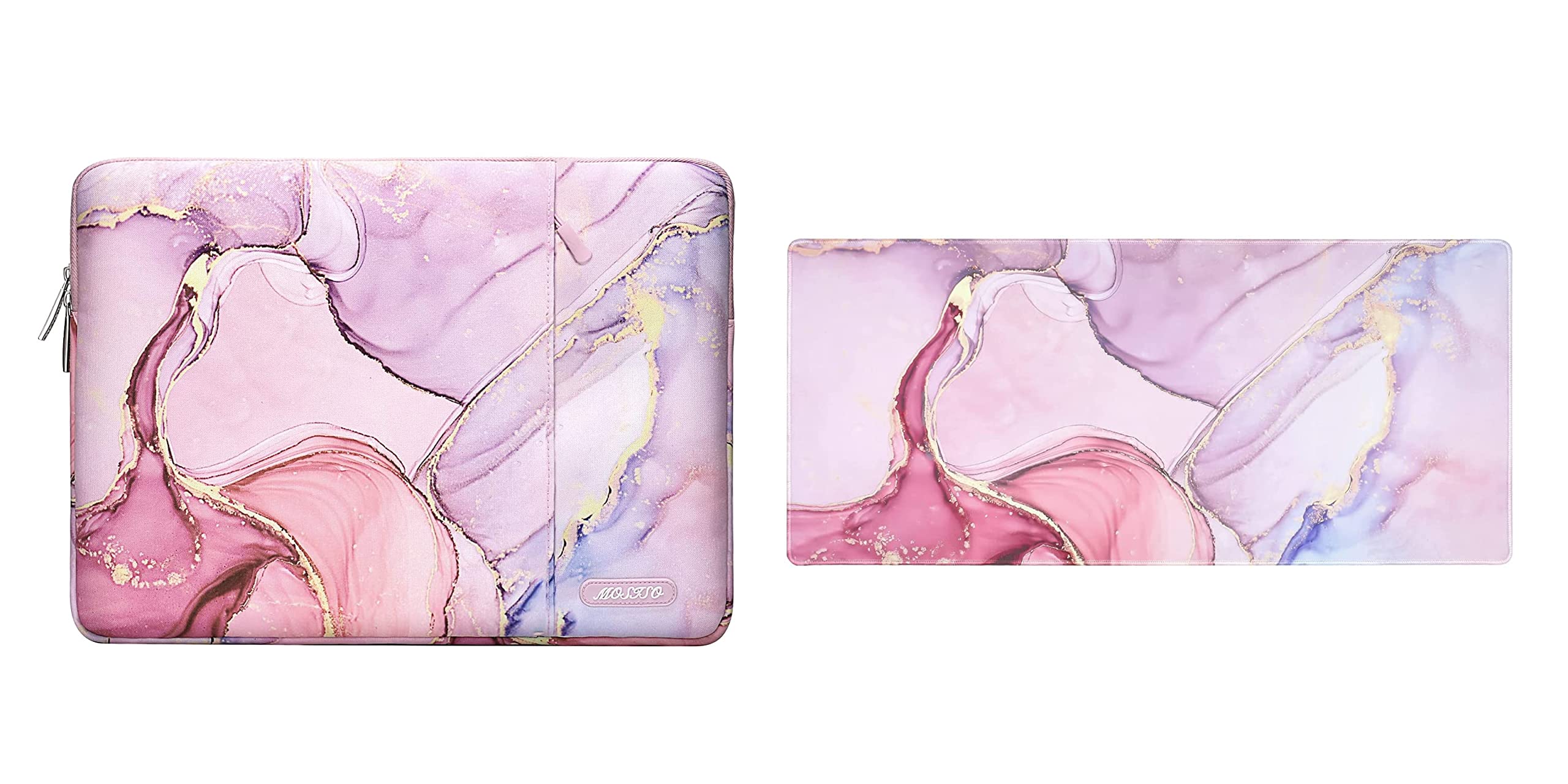 MOSISO 13-13.3 Inch Laptop Sleeve with Extended Mouse Pad - Compatible with MacBook Air/Pro & MacBook Pro 14 Inch A2442 M1 Pro/Max - Polyester Vertical Bag with Pocket (Marble Design) - Perfect for Work, Travel & School Use