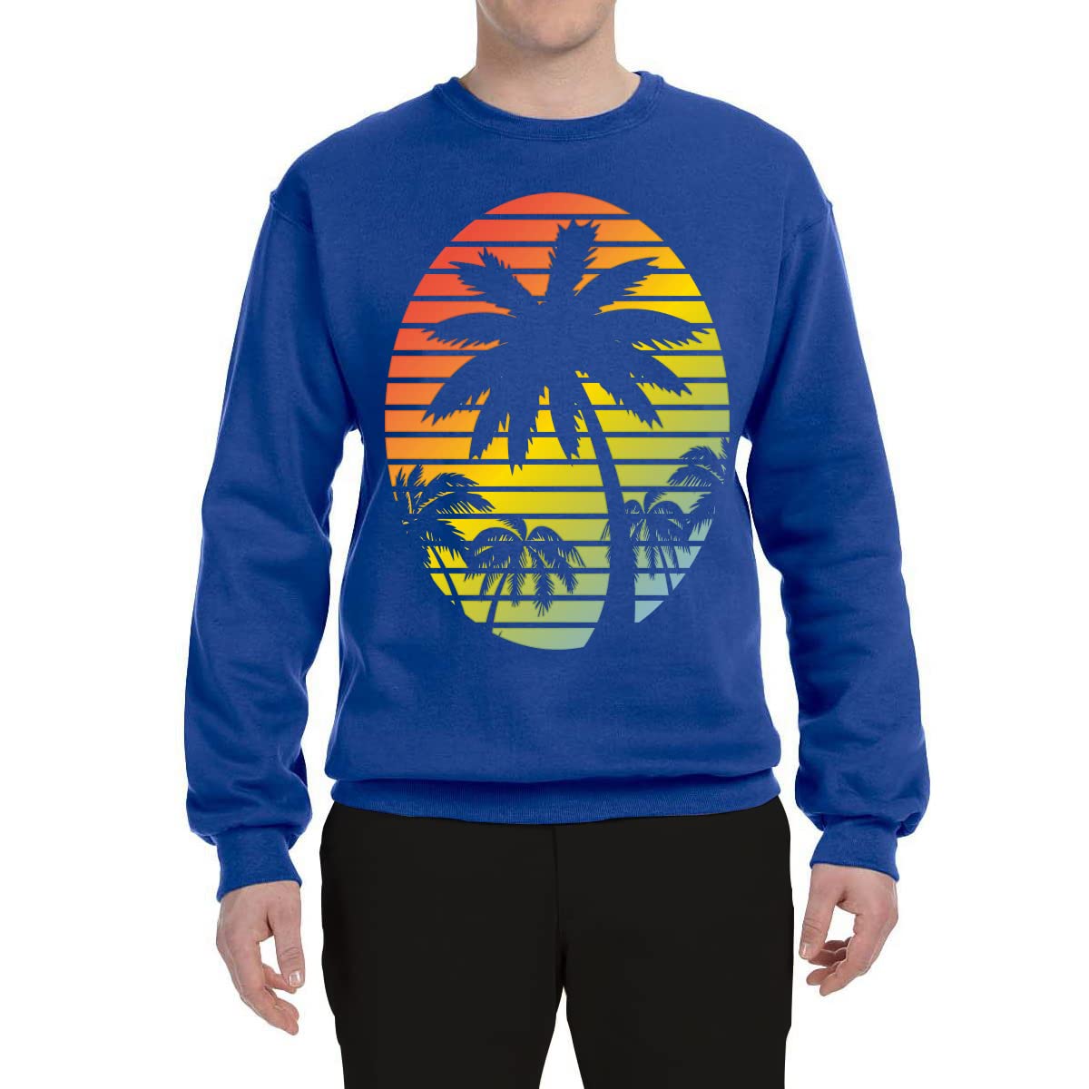 Wild Bobby Tropical Palm Trees Sunset Graphic Sweatshirt - Unisex Crewneck Pullover for Beach Vacation, Summer Outfits & Casual Streetwear
