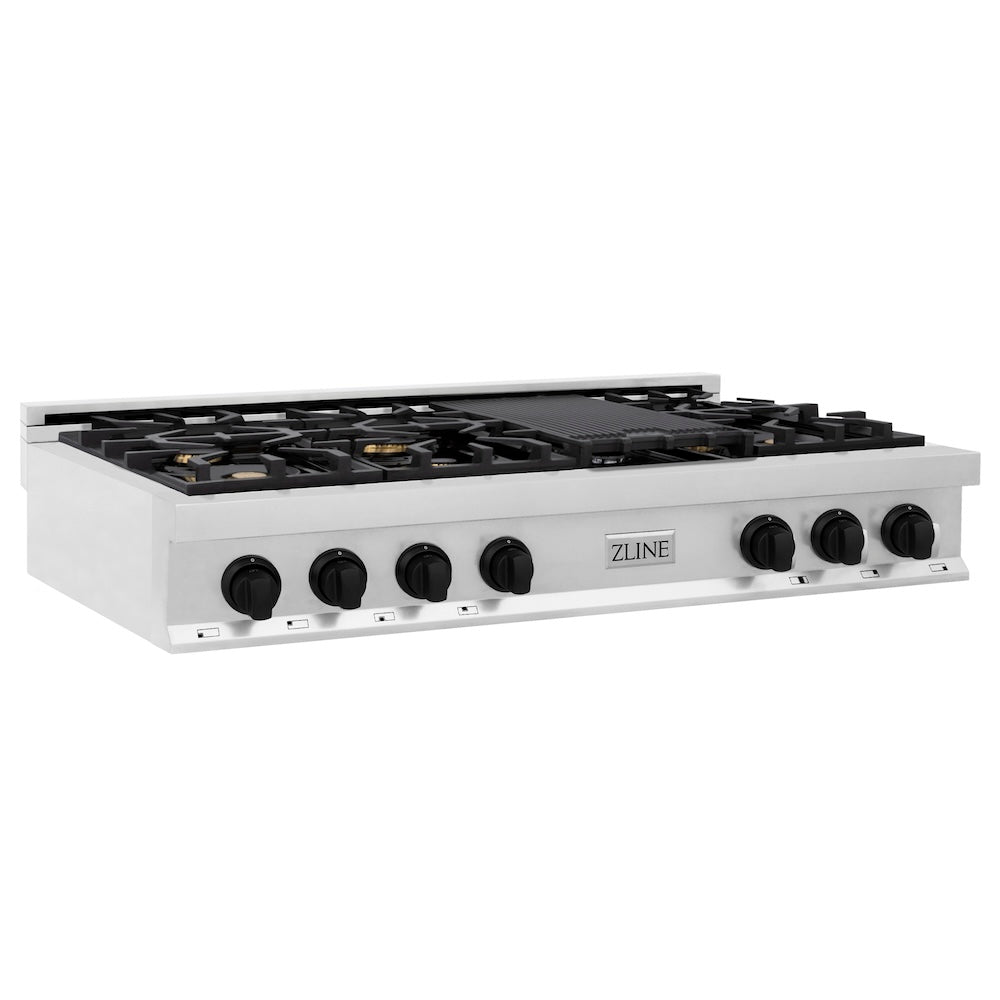 ZLINE Autograph Edition 48 Inch 7-Burner Gas Rangetop with Porcelain Cooktop - Stainless Steel Matte Black Accents (RTZ 48 MB) | Professional Kitchen Range for Home Chefs & Culinary Enthusiasts