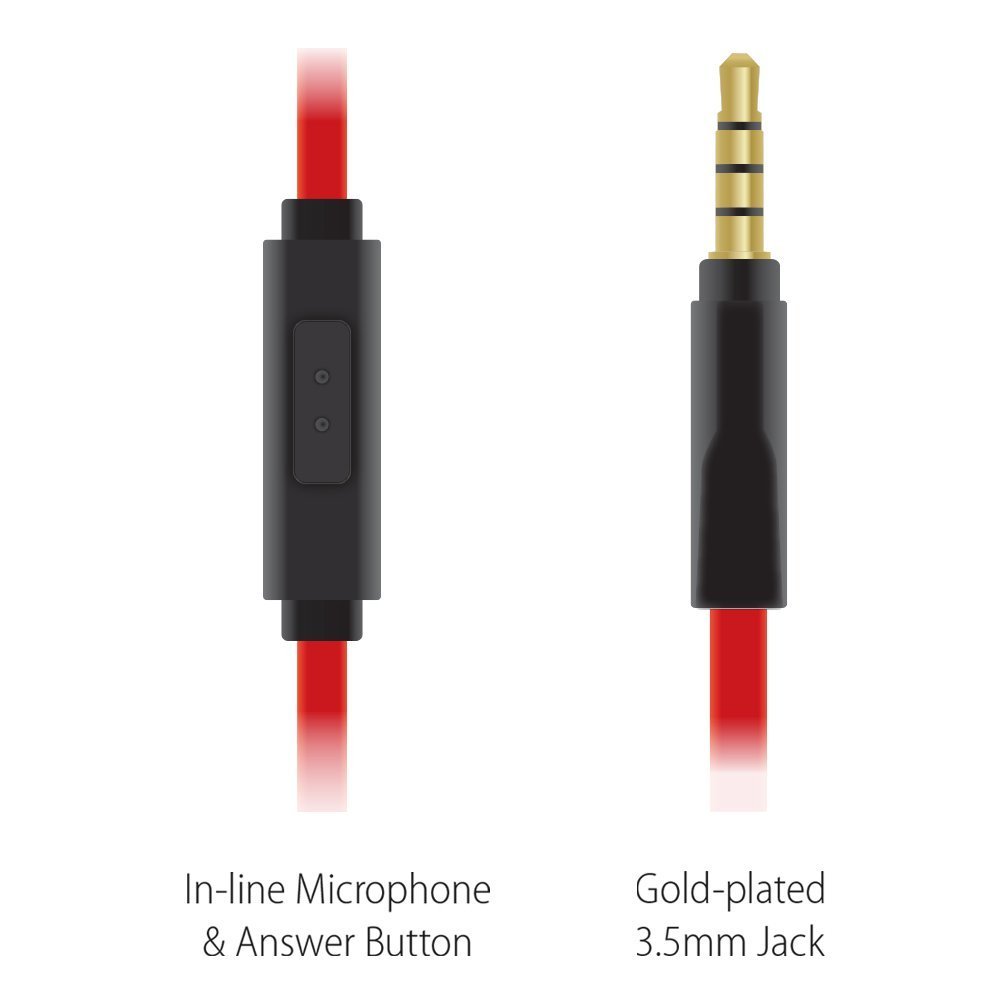 Naztech Universal Wired Headset with Mic - Compatible with Smartphones, Computers, Laptops (Black/Red) - Perfect for Office Calls, Online Classes & Gaming
