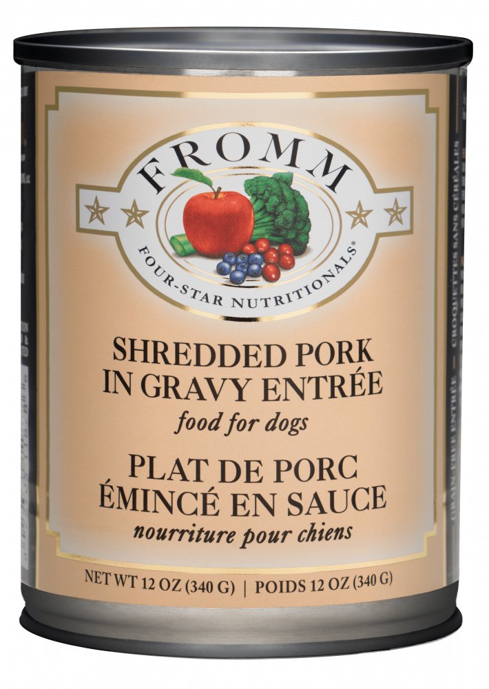 Fromm Four Star Shredded Pork in Gravy Canned Dog Food - Grain-Free, High Protein Wet Dog Food (12oz/340g) for Adult Dogs - Perfect for Mealtime & Training Treats