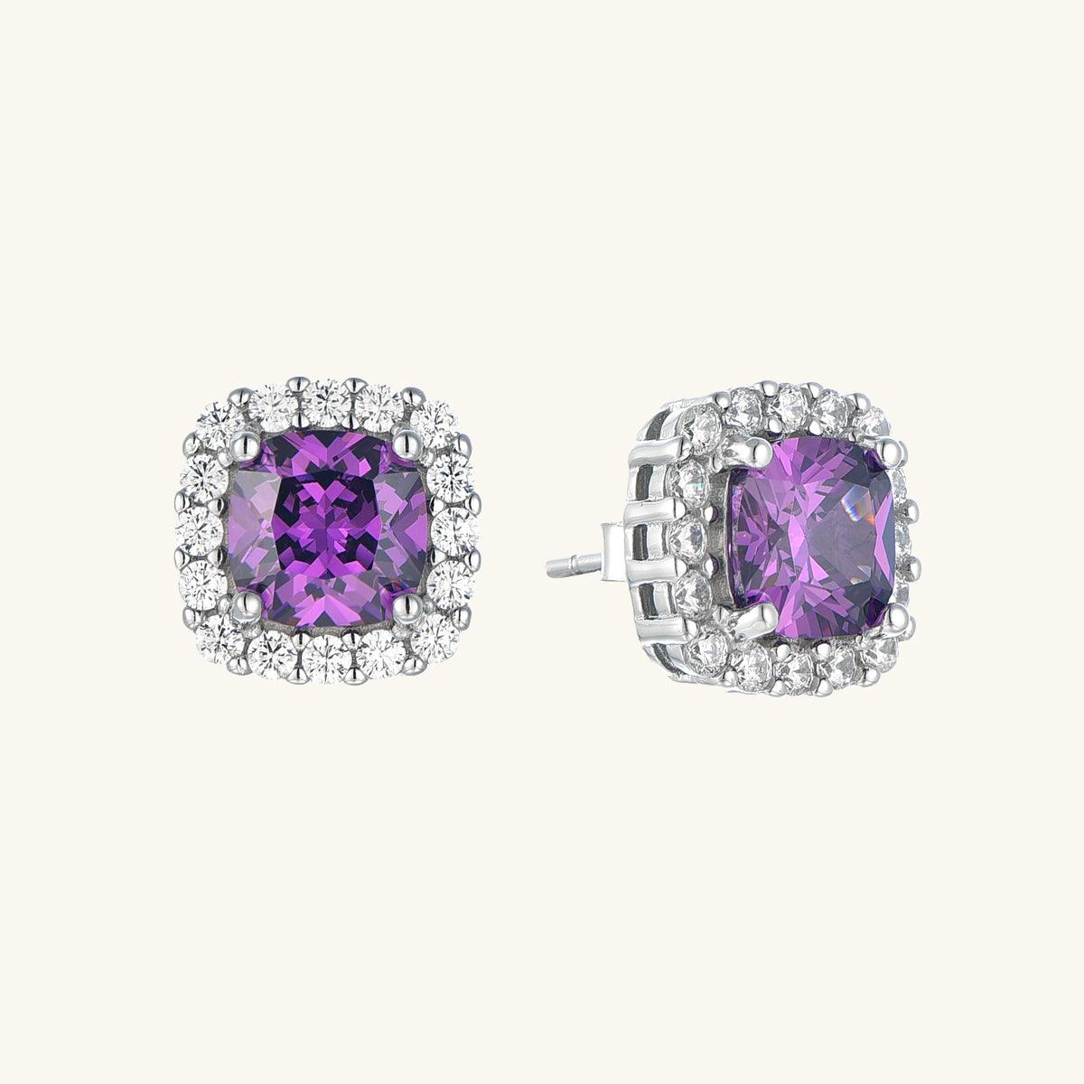 Sparkling Purple Square Stud Earrings for Women - Elegant Cubic Zirconia Jewelry for Party, Wedding & Everyday Wear