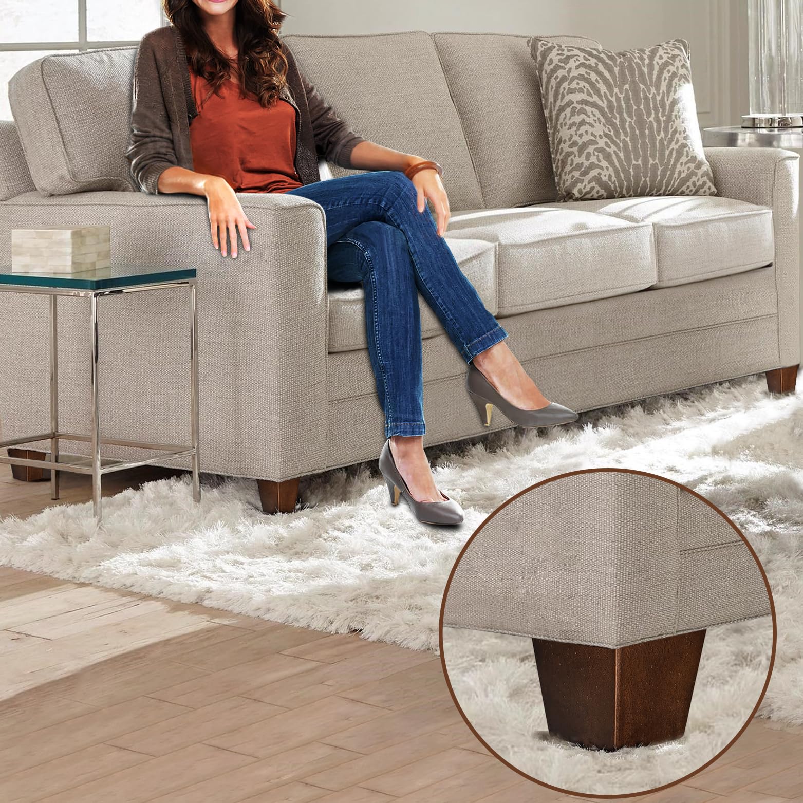 AORYVIC 3 Inch Wooden Furniture Legs - Set of 4 Square Mid-Century Modern Sofa Legs in Brown - Replacement Couch Legs for Armchair, Recliner, Coffee Table & Dresser - Perfect for Living Room, Bedroom & Office Furniture Upgrade