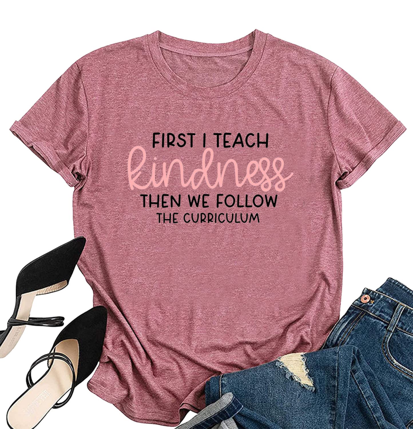 Kindness Inspirational T-Shirts for Women - Soft Casual Short Sleeve Tee for Teachers, Summer Comfort Wear - Perfect for Classroom, Work & Everyday Encouragement