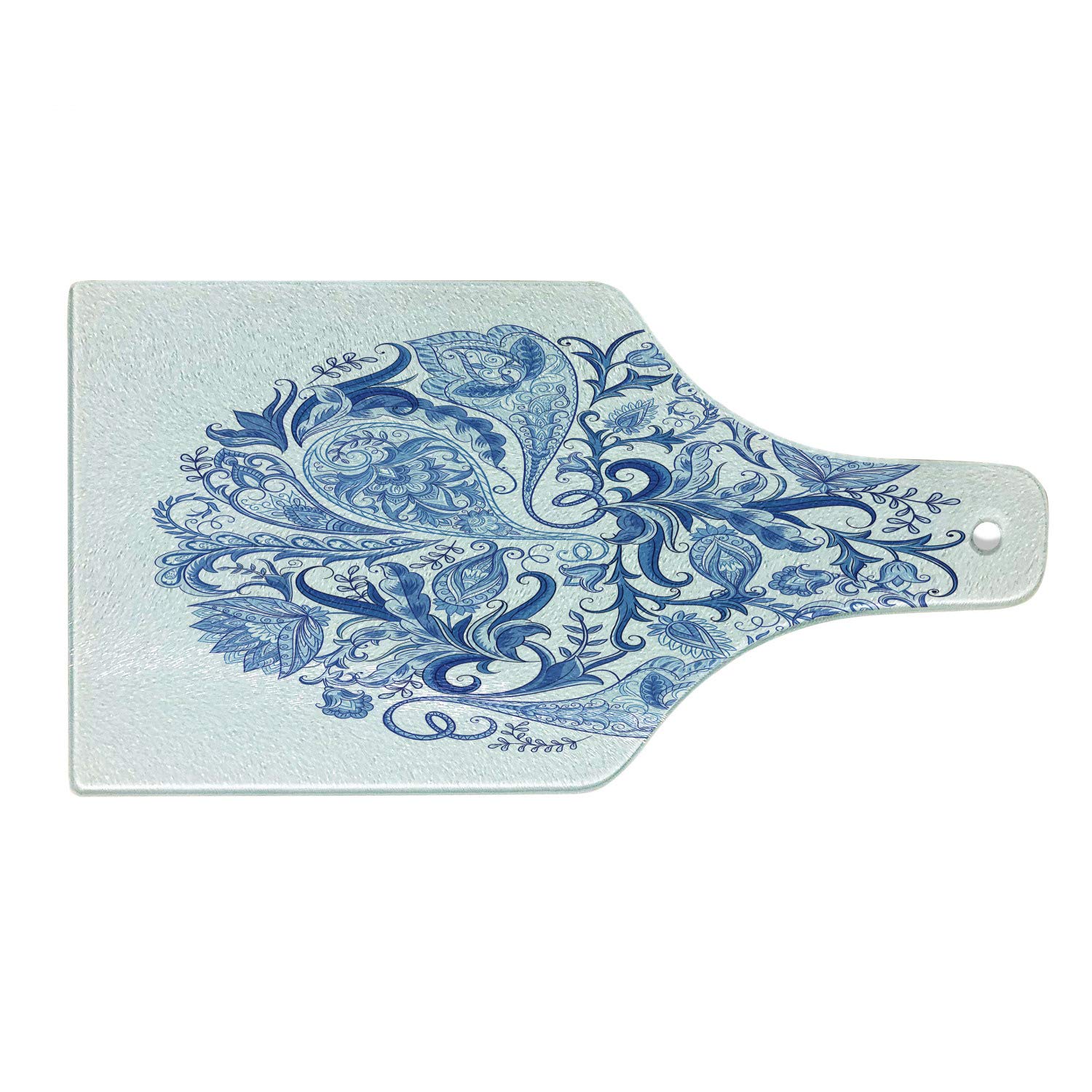 Ambesonne Ethnic Tempered Glass Cutting Board - Classic Paisley Petals Circular Design in Navy Blue & White - Decorative Serving Board for Cheese, Charcuterie & Wine - Perfect for Kitchen, Dining & Entertaining